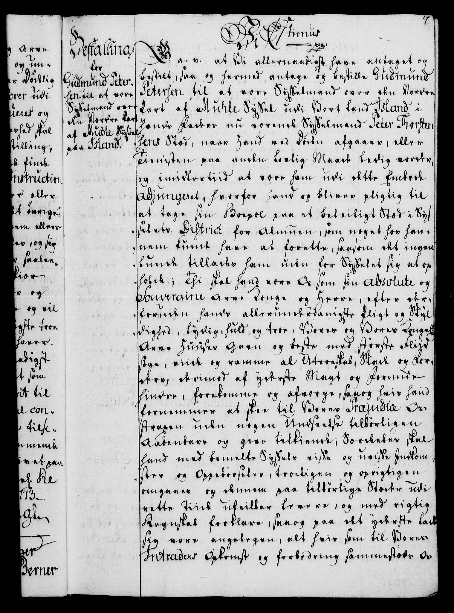 Rentekammeret, Kammerkanselliet, RA/EA-3111/G/Gg/Gge/L0006: Norsk bestallingsprotokoll med register (merket RK 53.30), 1773-1814, s. 7