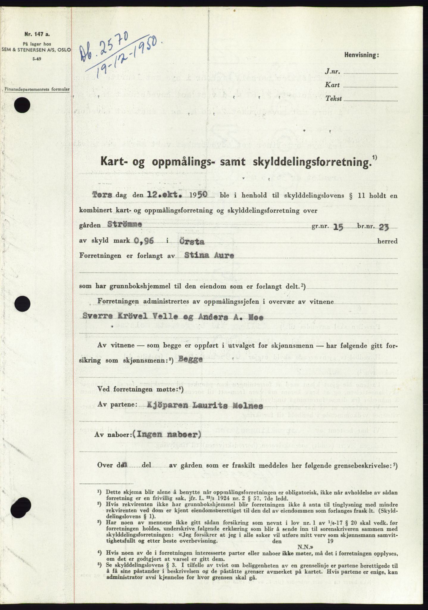 Søre Sunnmøre sorenskriveri, SAT/A-4122/1/2/2C/L0088: Pantebok nr. 14A, 1950-1951, Dagboknr: 2570/1950