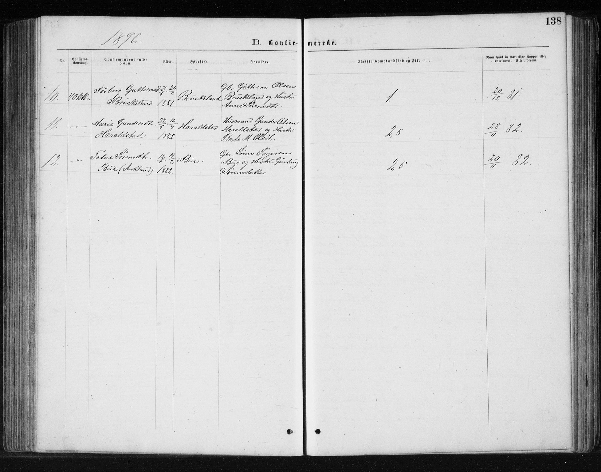 Holum sokneprestkontor, SAK/1111-0022/F/Fb/Fbb/L0003: Klokkerbok nr. B 3, 1875-1898, s. 138