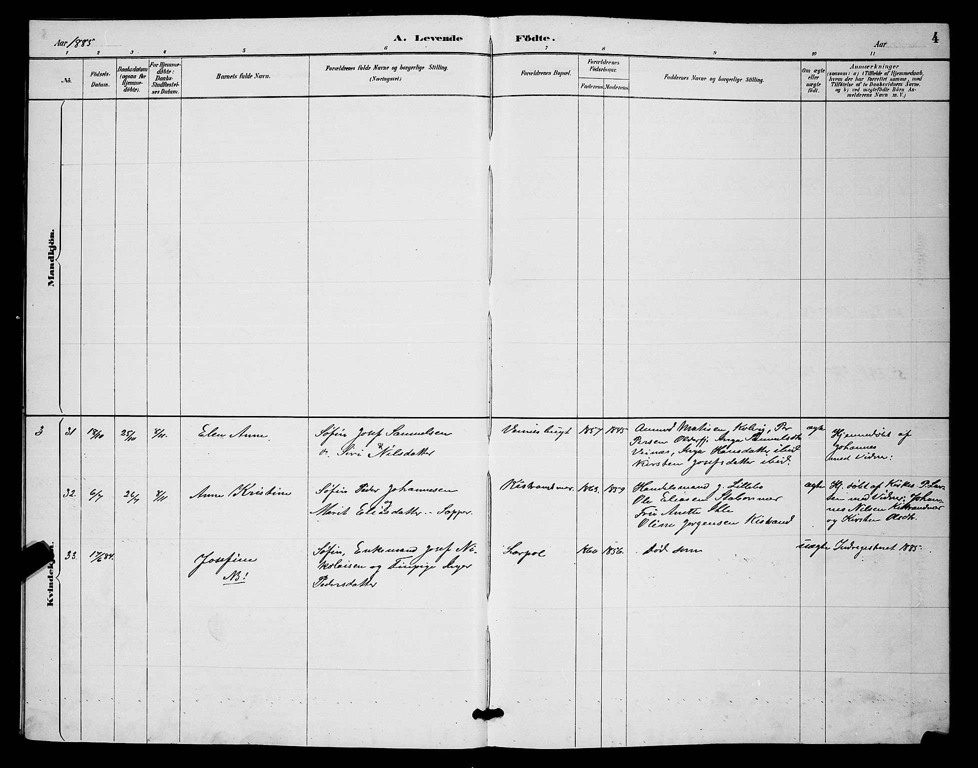 Kistrand/Porsanger sokneprestembete, SATØ/S-1351/H/Hb/L0004.klokk: Klokkerbok nr. 4, 1885-1894, s. 4