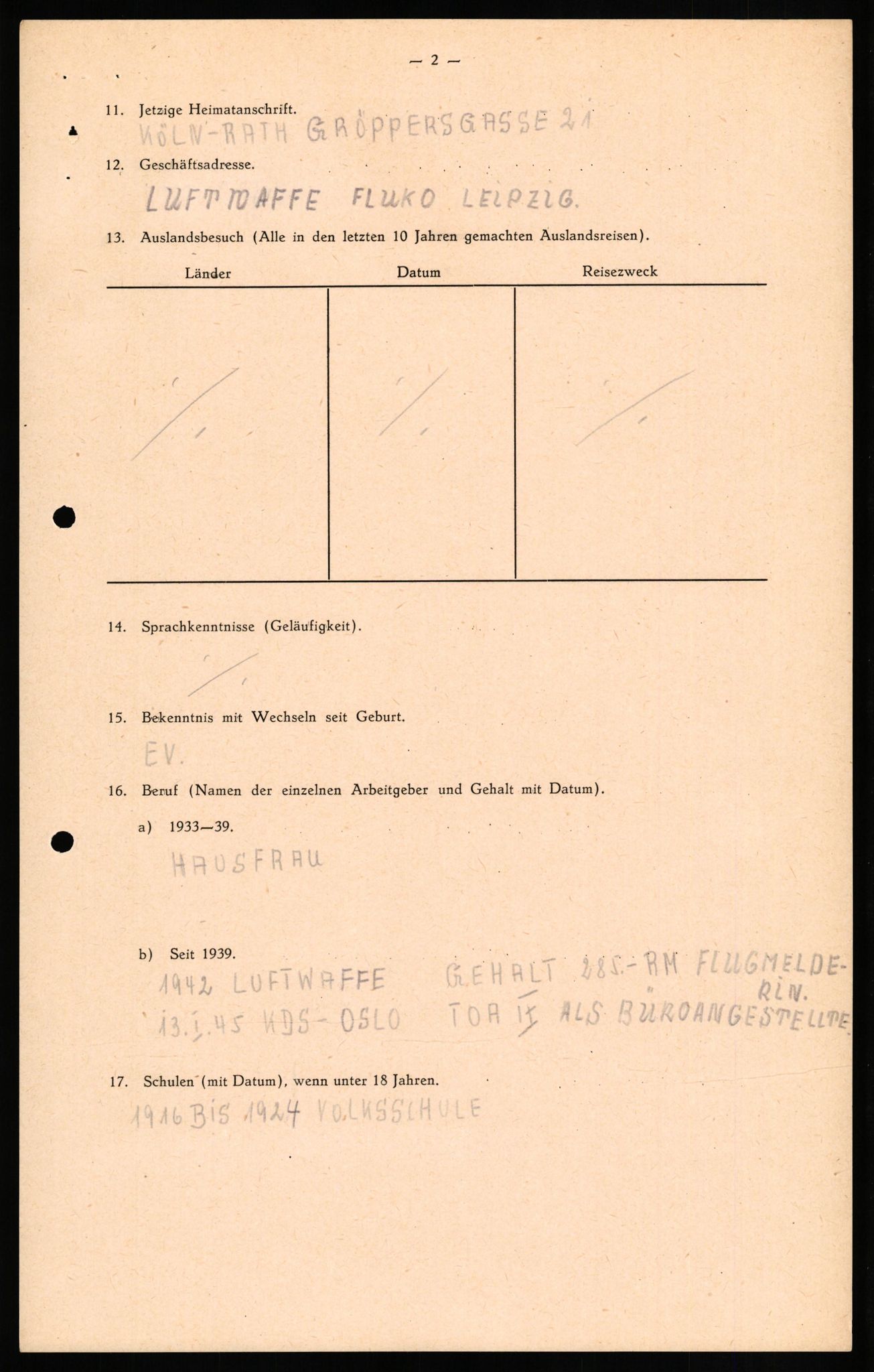 Forsvaret, Forsvarets overkommando II, AV/RA-RAFA-3915/D/Db/L0020: CI Questionaires. Tyske okkupasjonsstyrker i Norge. Tyskere., 1945-1946, s. 280