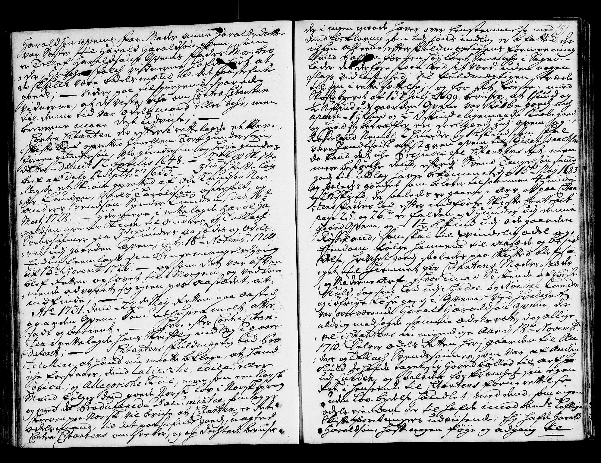 Nedenes sorenskriveri før 1824, SAK/1221-0007/F/Fa/L0022: Tingbok med register nr 17, 1730-1732, s. 150b-151a