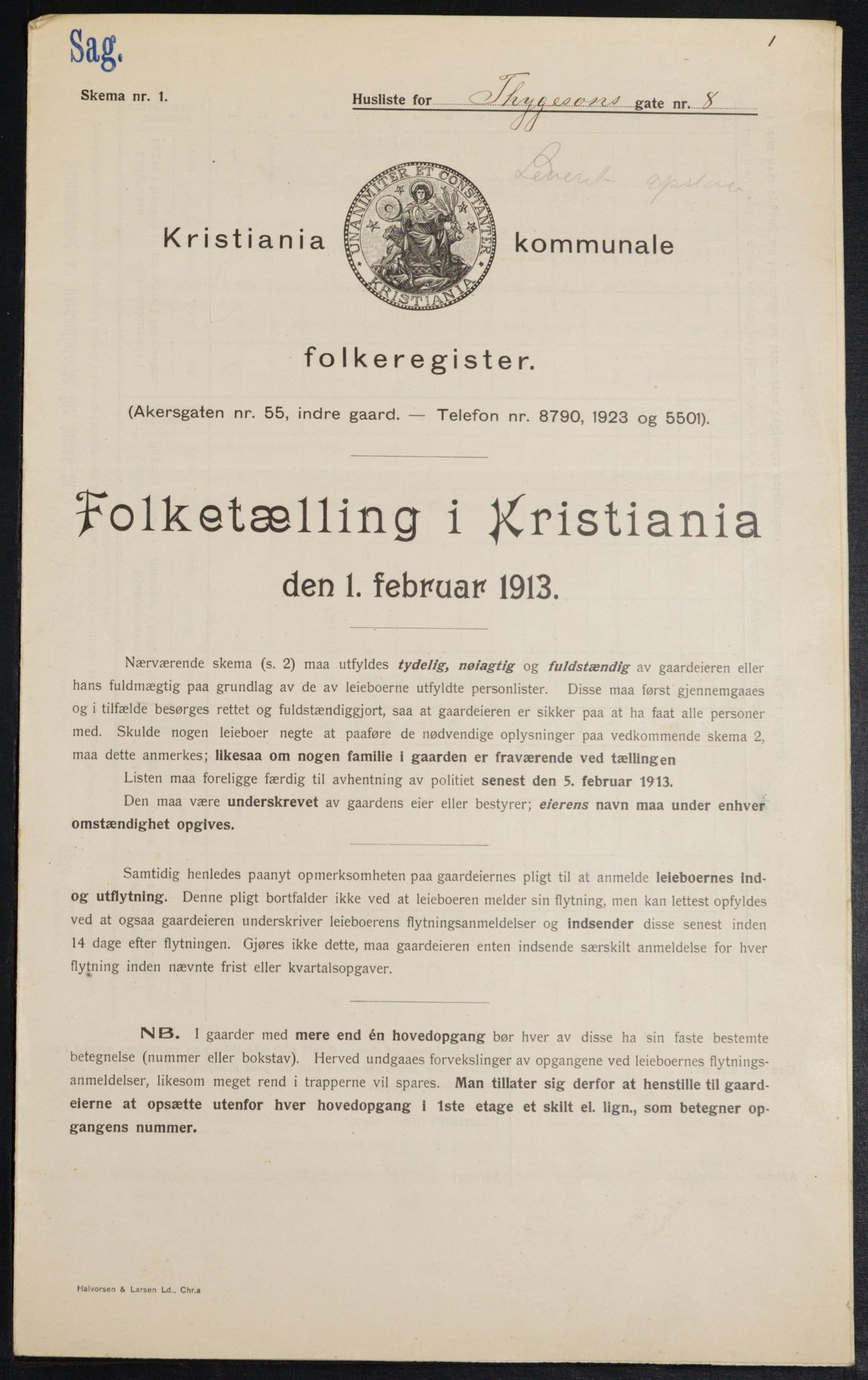 OBA, Kommunal folketelling 1.2.1913 for Kristiania, 1913, s. 111389