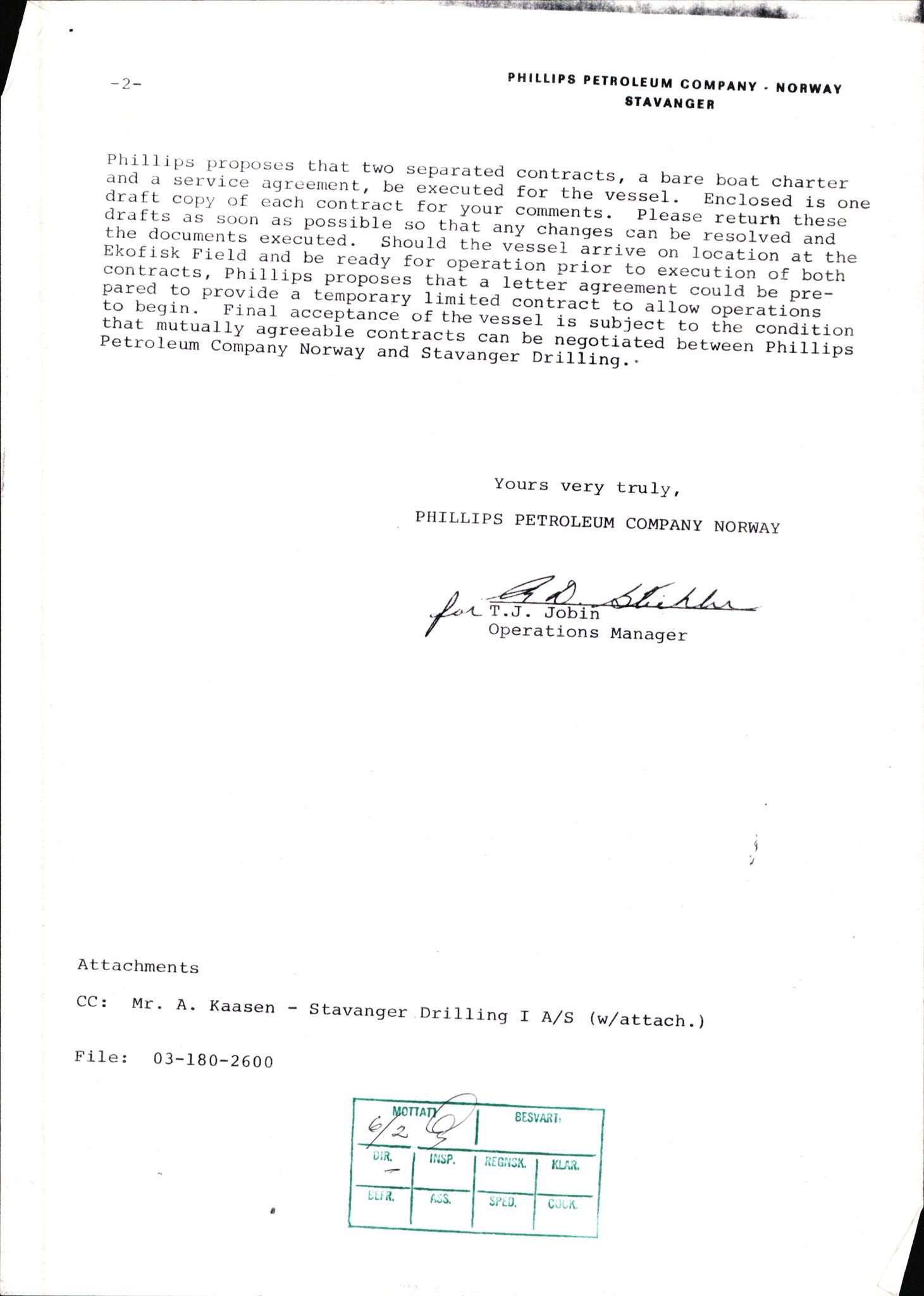 Pa 1503 - Stavanger Drilling AS, SAST/A-101906/2/E/Ec/Eca/L0001: Korrespondanse med Phillips Petroleum Company, 1976-1984