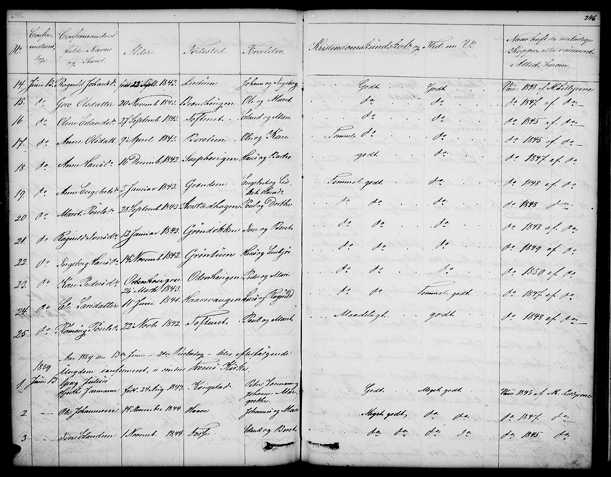 Sør-Fron prestekontor, SAH/PREST-010/H/Ha/Hab/L0001: Klokkerbok nr. 1, 1844-1863, s. 246