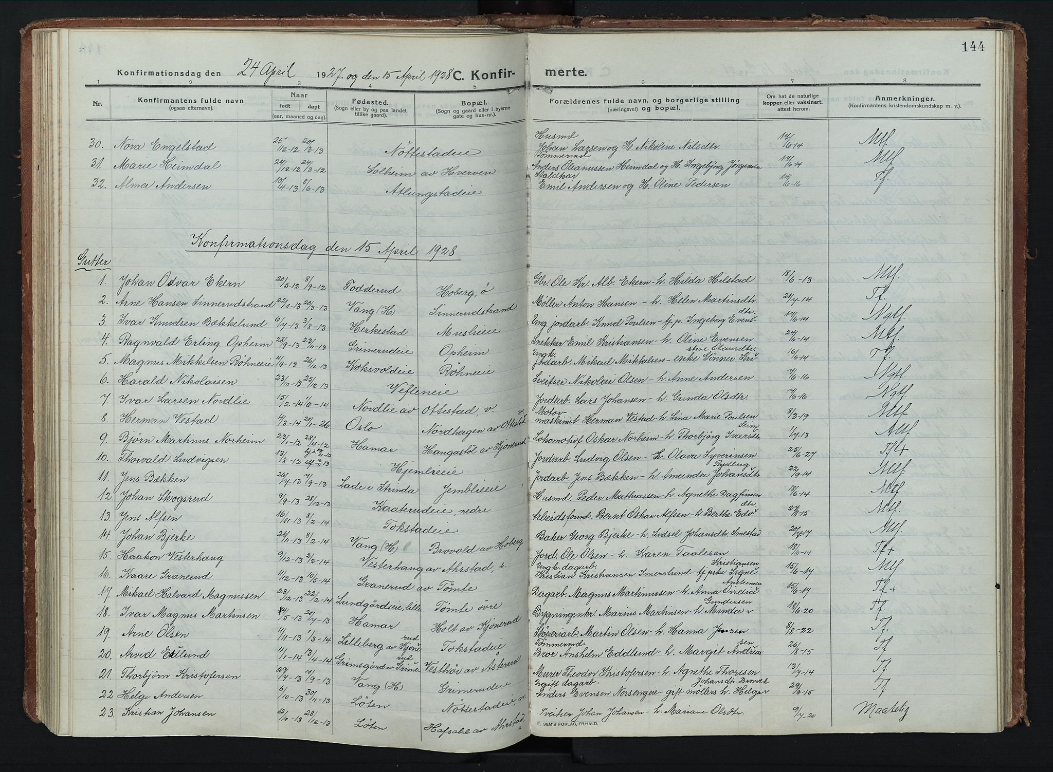 Stange prestekontor, AV/SAH-PREST-002/K/L0028: Ministerialbok nr. 28, 1913-1932, s. 144