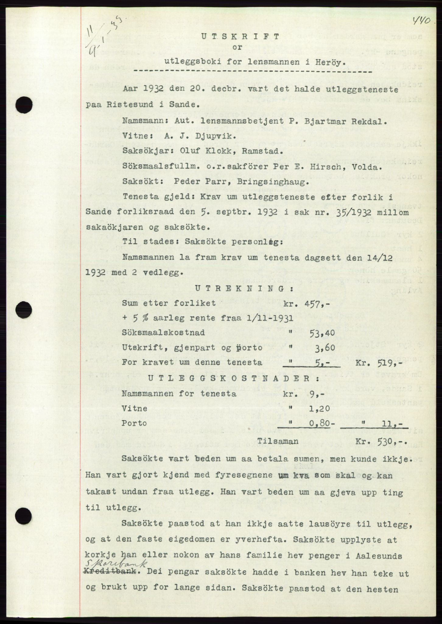 Søre Sunnmøre sorenskriveri, AV/SAT-A-4122/1/2/2C/L0054: Pantebok nr. 48, 1932-1933, Tingl.dato: 09.01.1933