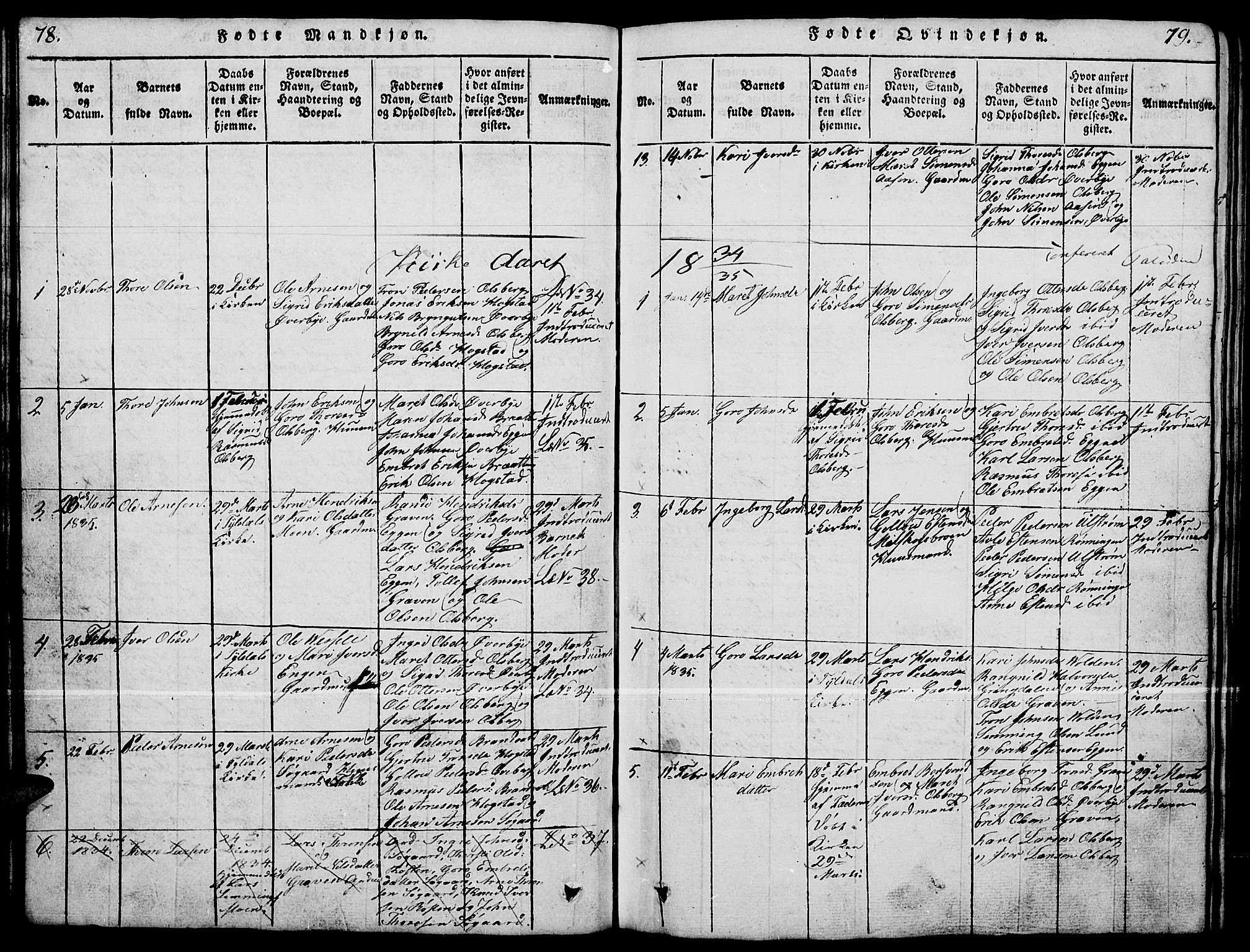 Tynset prestekontor, AV/SAH-PREST-058/H/Ha/Hab/L0004: Klokkerbok nr. 4, 1814-1879, s. 78-79