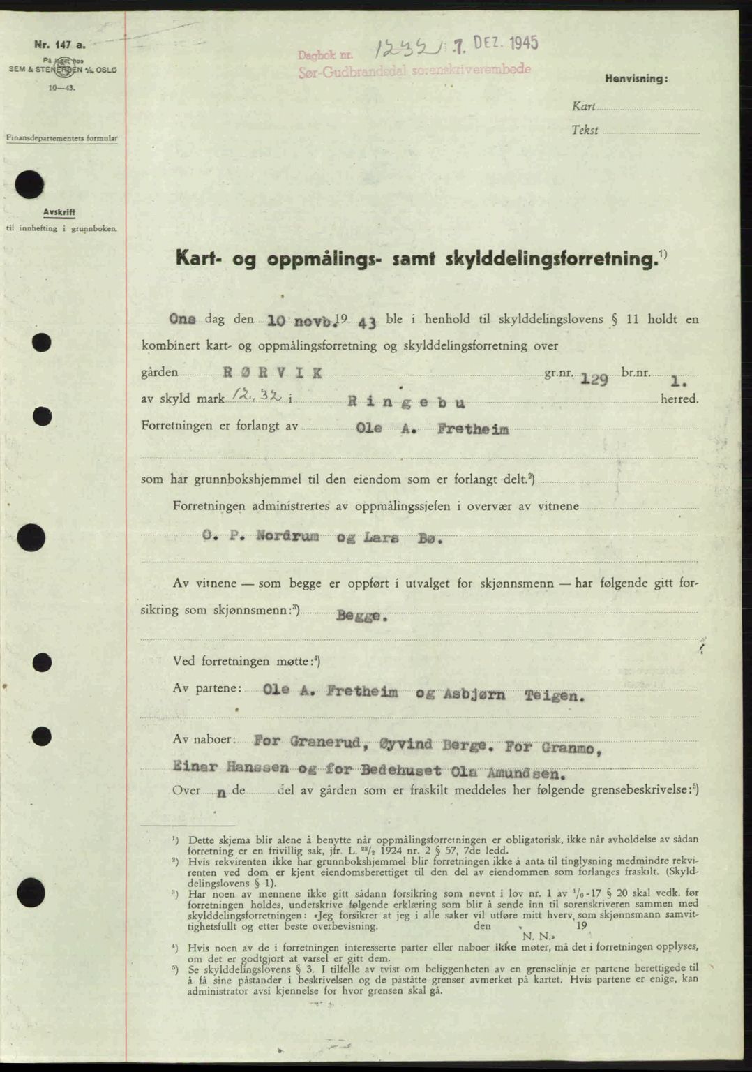 Sør-Gudbrandsdal tingrett, SAH/TING-004/H/Hb/Hbd/L0015: Pantebok nr. A15, 1945-1946, Dagboknr: 1232/1945
