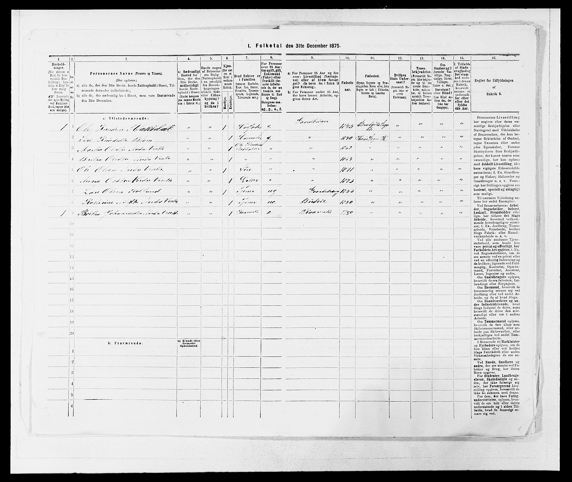 SAB, Folketelling 1875 for 1250P Haus prestegjeld, 1875, s. 520