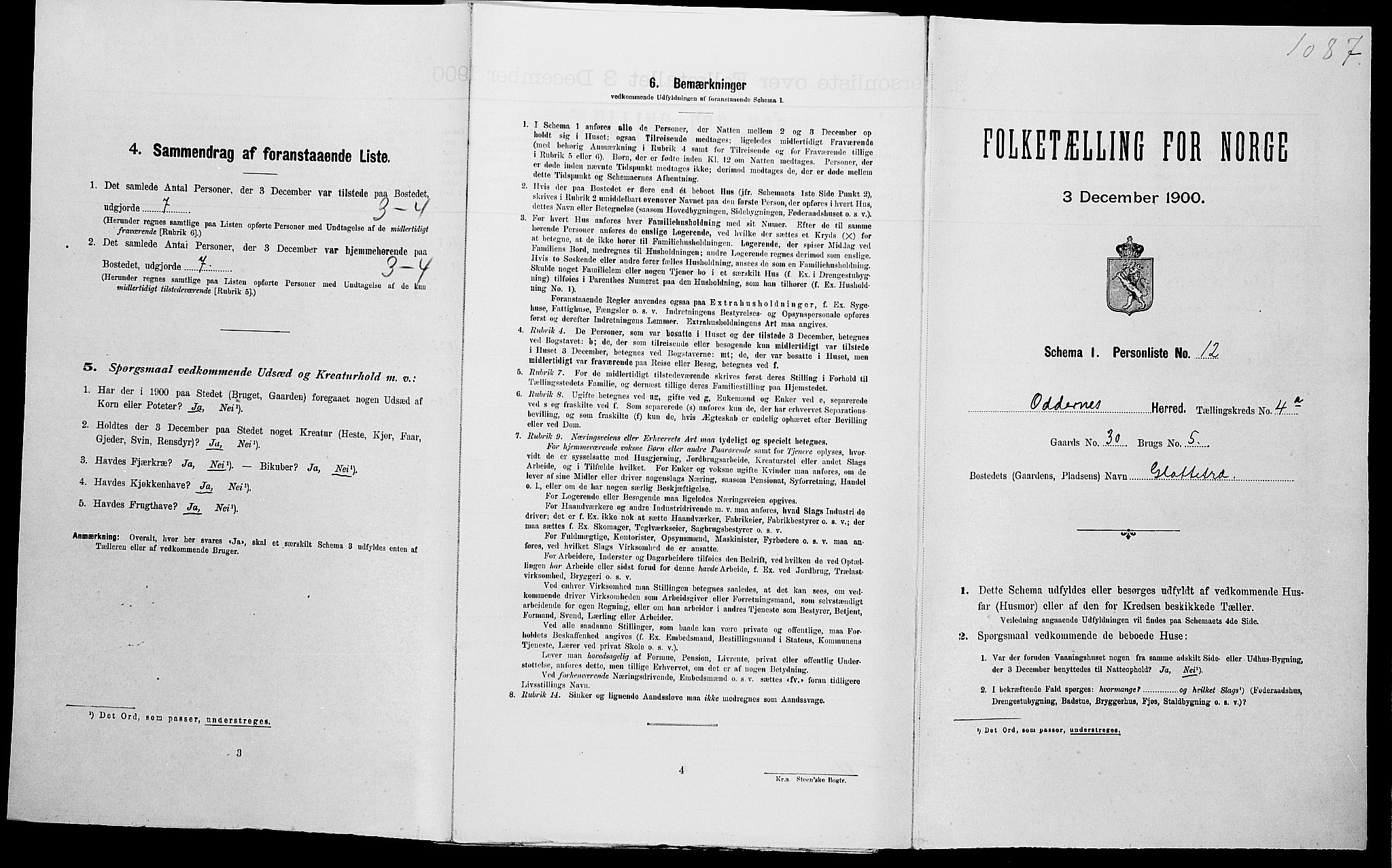 SAK, Folketelling 1900 for 1012 Oddernes herred, 1900, s. 744
