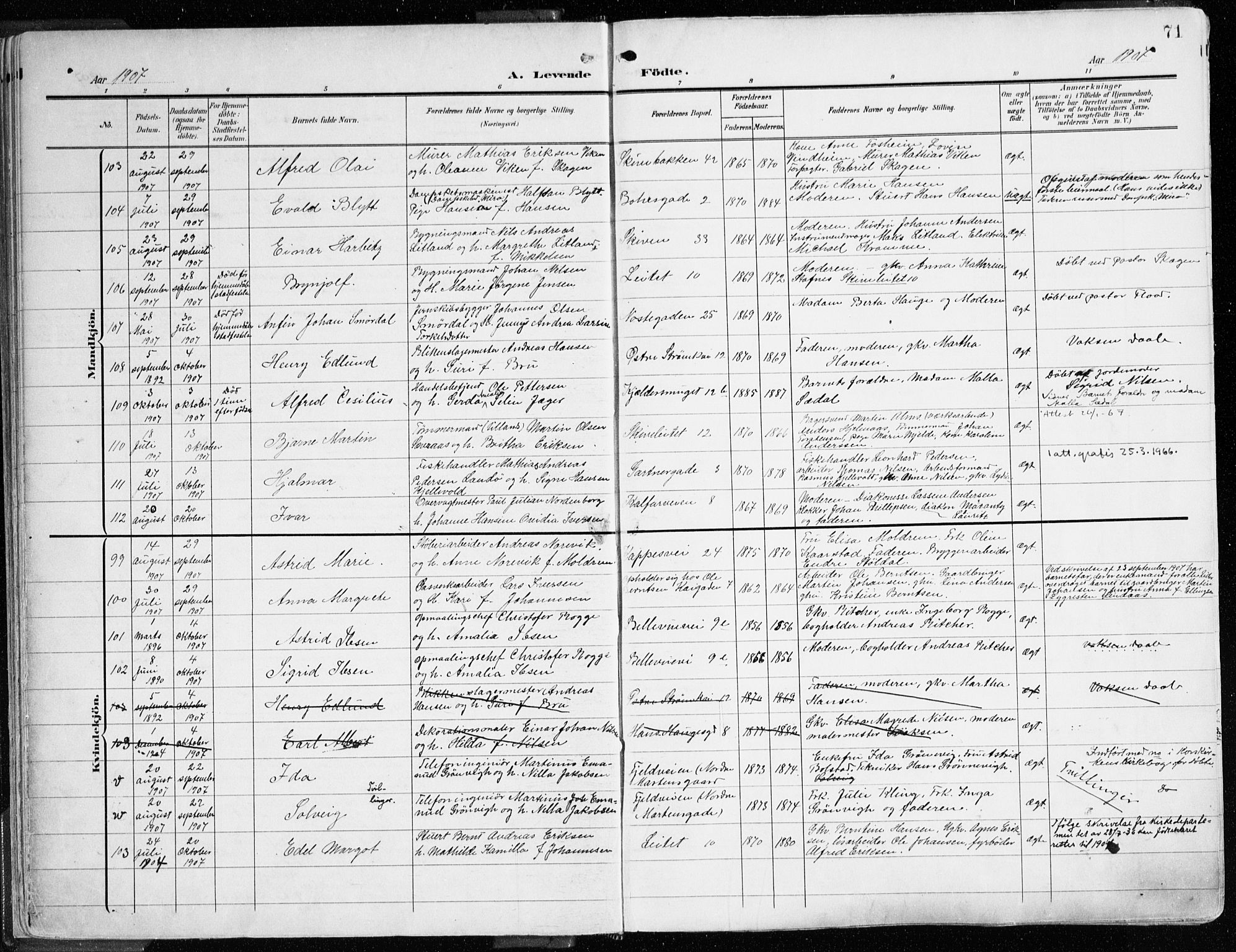 Domkirken sokneprestembete, AV/SAB-A-74801/H/Haa/L0025: Ministerialbok nr. B 8, 1903-1925, s. 71