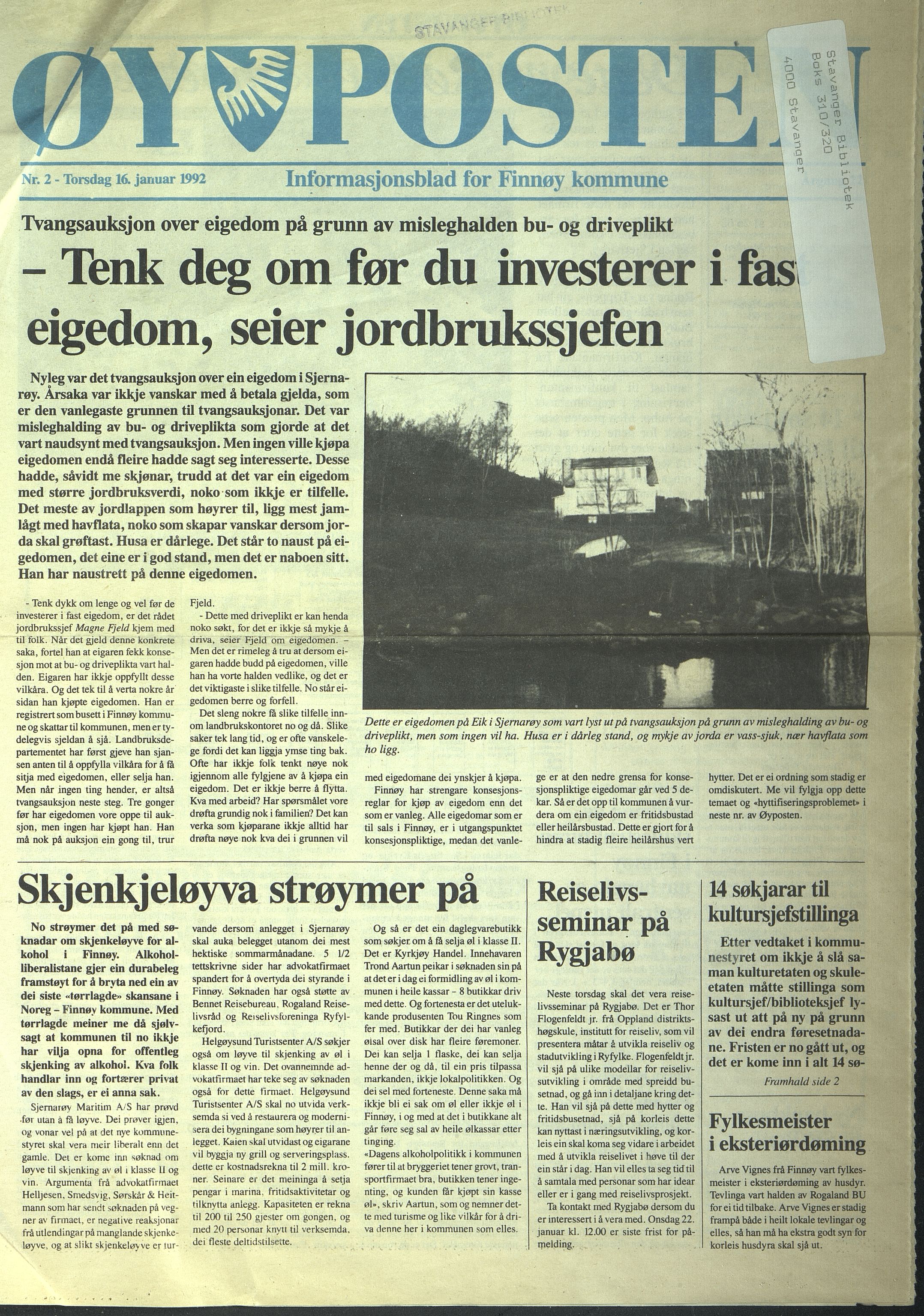 , Finnøy kommune, Øyposten, 1992, 1992