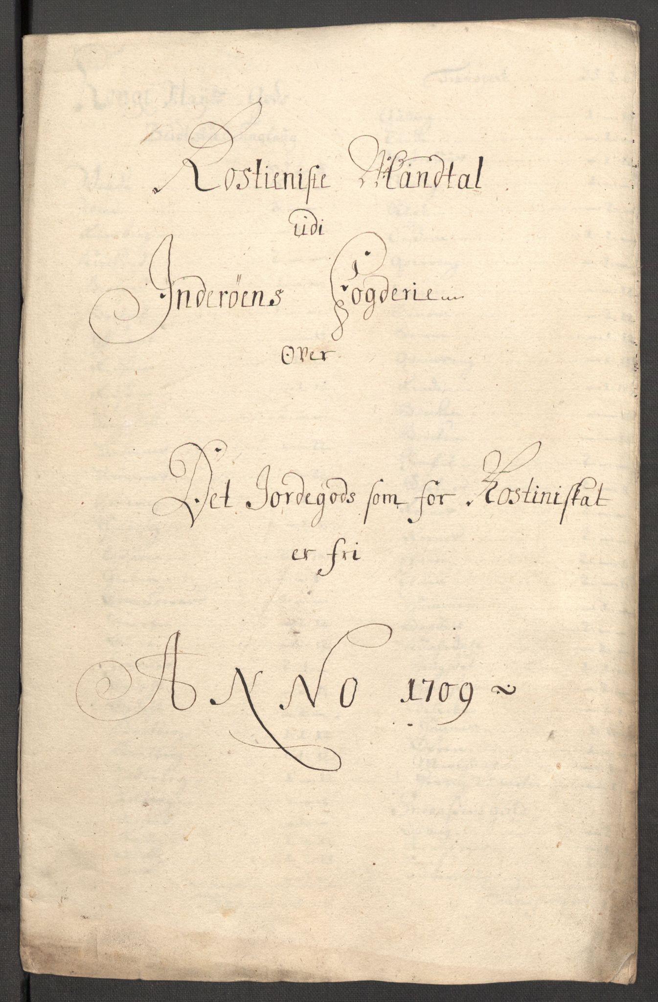 Rentekammeret inntil 1814, Reviderte regnskaper, Fogderegnskap, RA/EA-4092/R63/L4317: Fogderegnskap Inderøy, 1709, s. 220