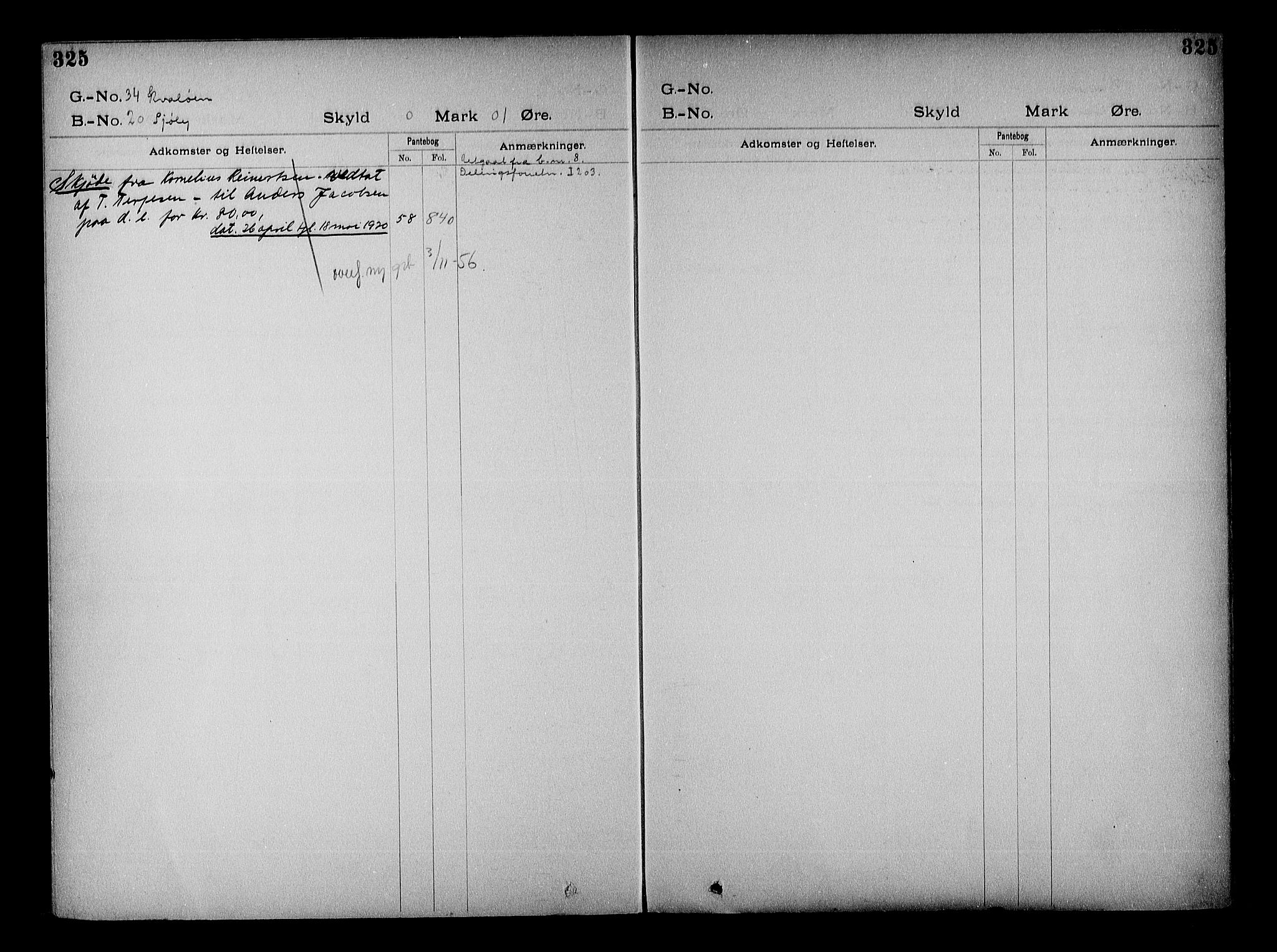 Vestre Nedenes/Sand sorenskriveri, SAK/1221-0010/G/Ga/L0022: Panteregister nr. 15, 1899-1957, s. 325