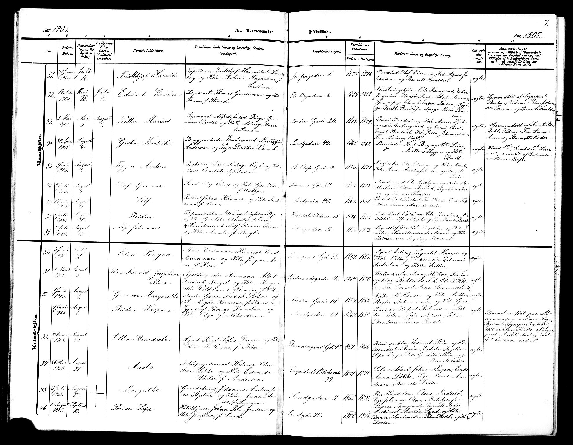 Ministerialprotokoller, klokkerbøker og fødselsregistre - Sør-Trøndelag, AV/SAT-A-1456/602/L0146: Klokkerbok nr. 602C14, 1904-1914, s. 7