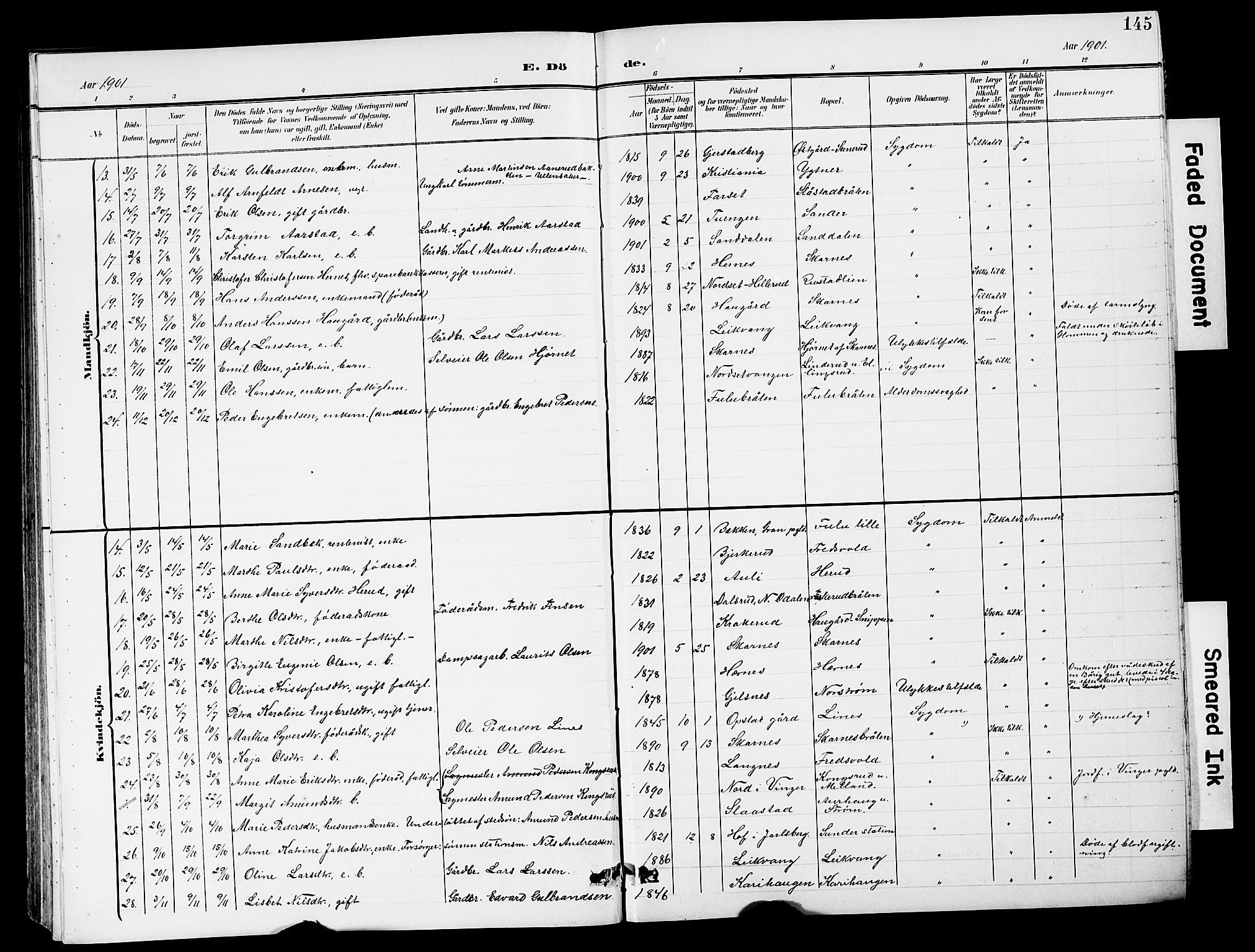 Sør-Odal prestekontor, AV/SAH-PREST-030/H/Ha/Hab/L0001: Klokkerbok nr. 1, 1895-1902, s. 145