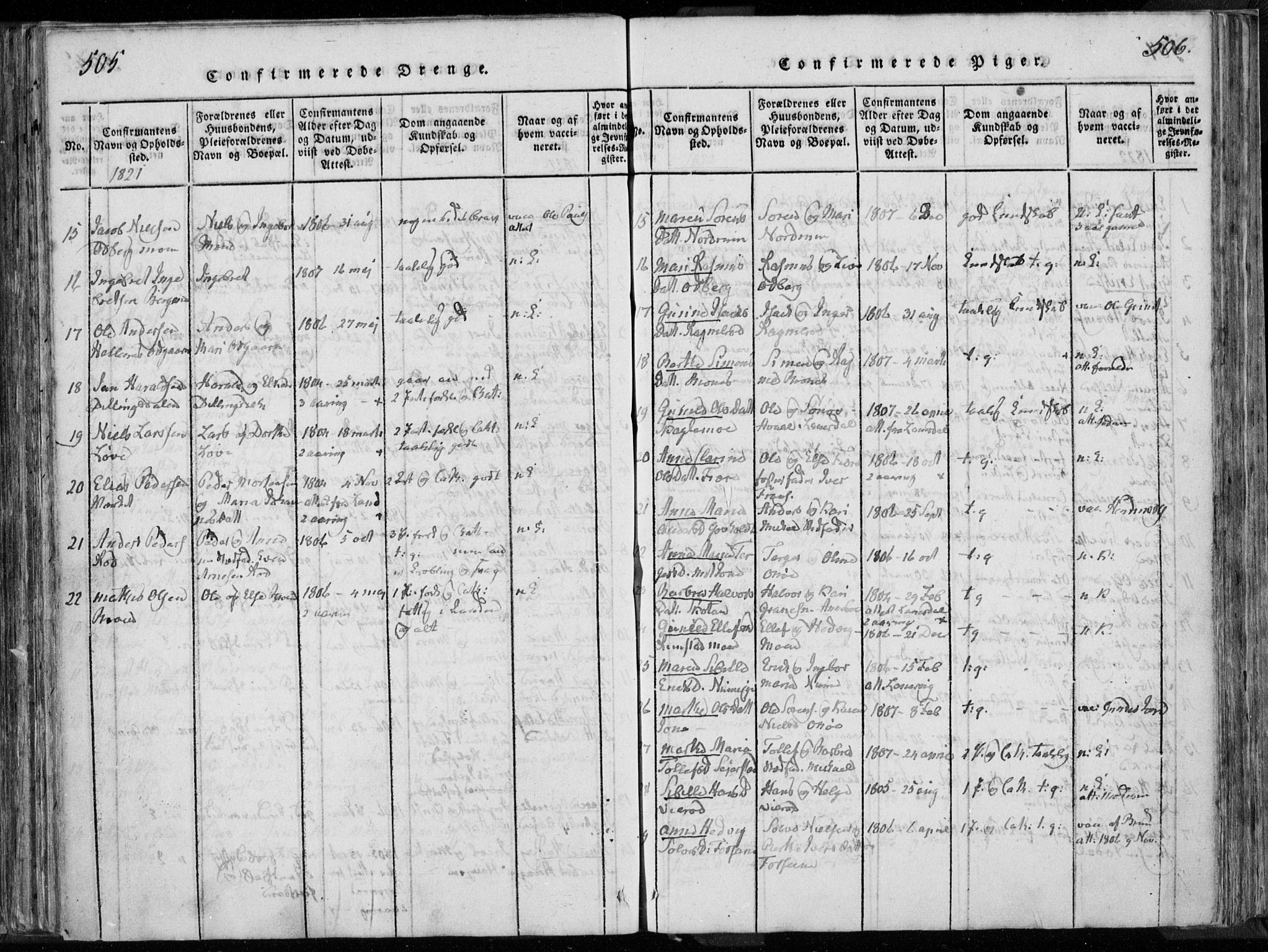 Hedrum kirkebøker, AV/SAKO-A-344/F/Fa/L0004: Ministerialbok nr. I 4, 1817-1835, s. 505-506