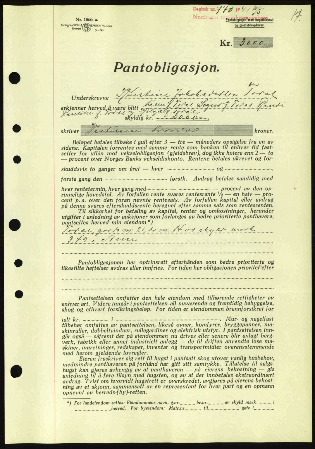 Nordmøre sorenskriveri, SAT/A-4132/1/2/2Ca: Pantebok nr. B88, 1941-1942, Dagboknr: 770/1941