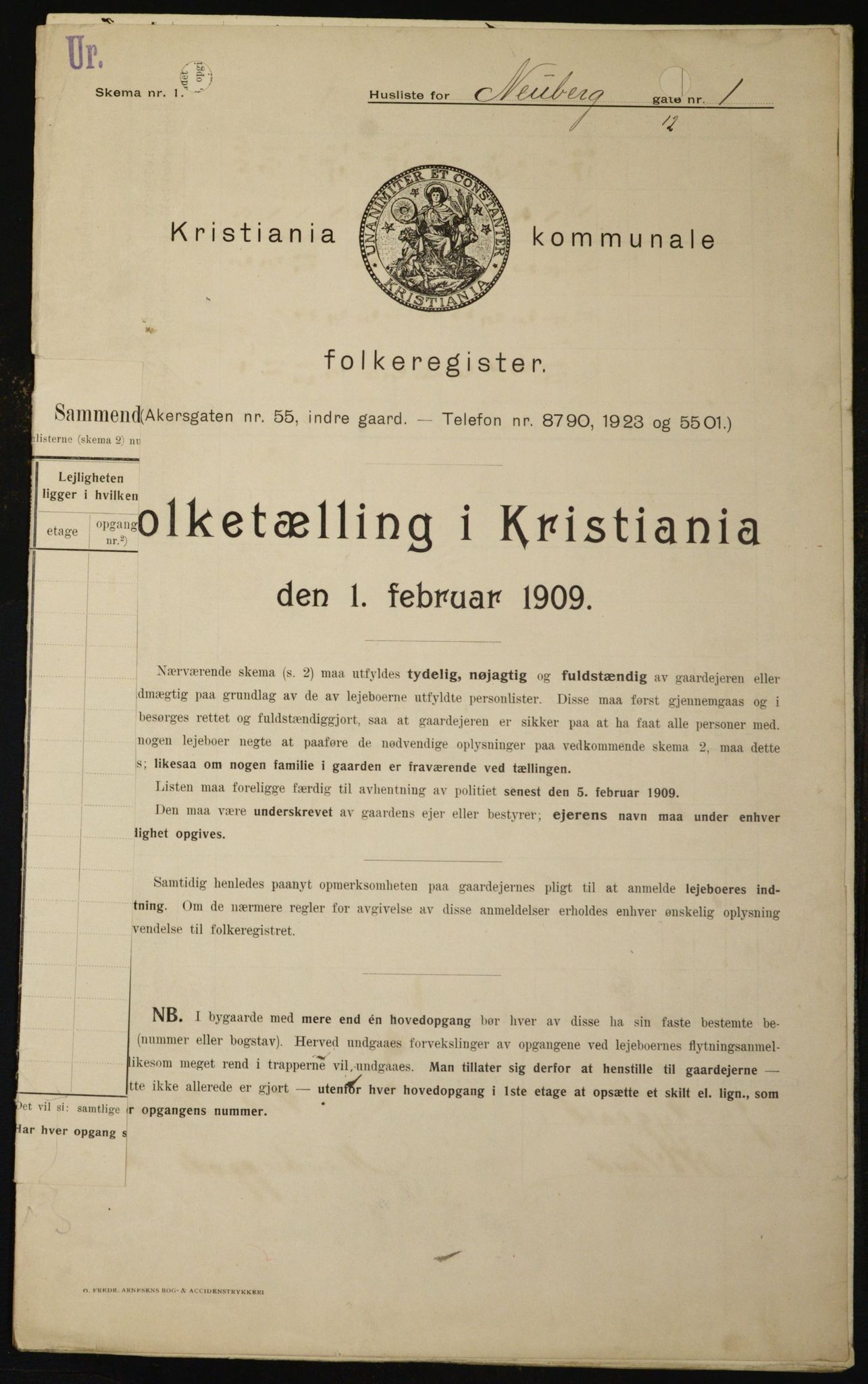 OBA, Kommunal folketelling 1.2.1909 for Kristiania kjøpstad, 1909, s. 63157
