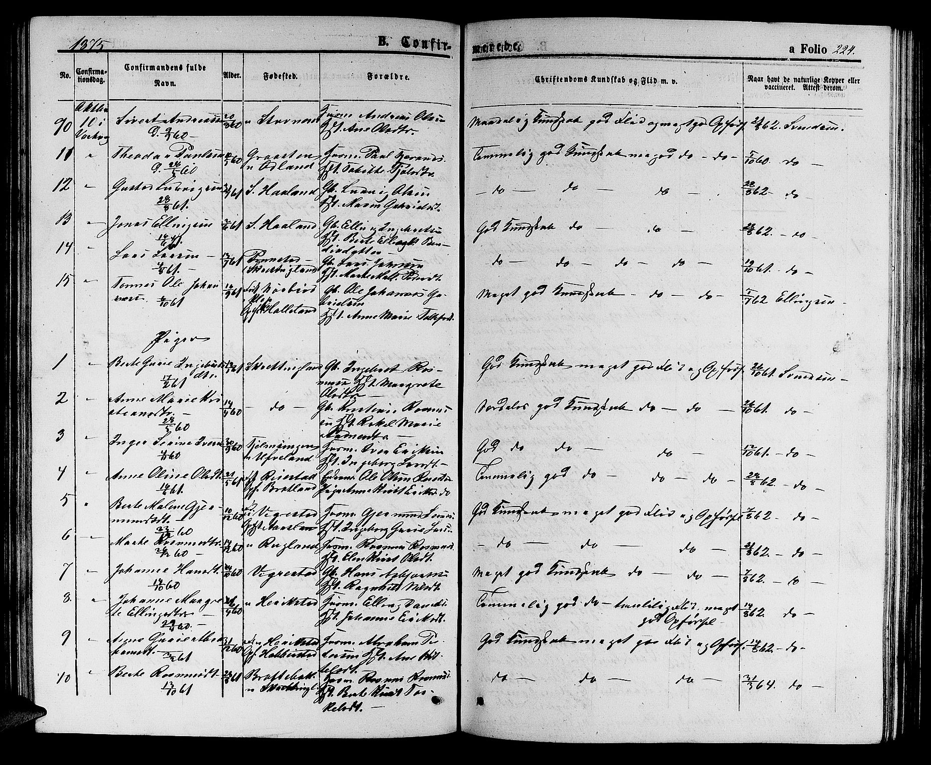 Hå sokneprestkontor, AV/SAST-A-101801/001/30BB/L0002: Klokkerbok nr. B 2, 1854-1883, s. 224