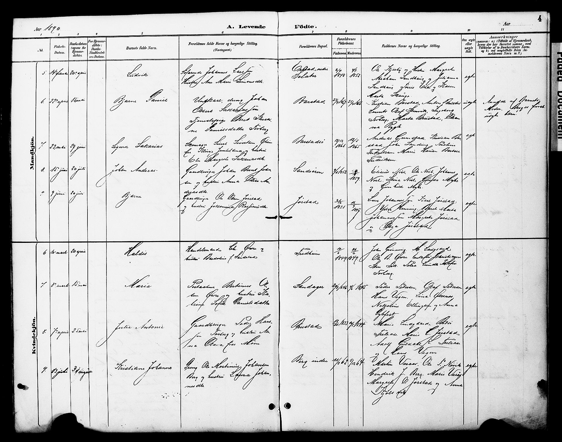 Ministerialprotokoller, klokkerbøker og fødselsregistre - Nord-Trøndelag, AV/SAT-A-1458/722/L0226: Klokkerbok nr. 722C02, 1889-1927, s. 4