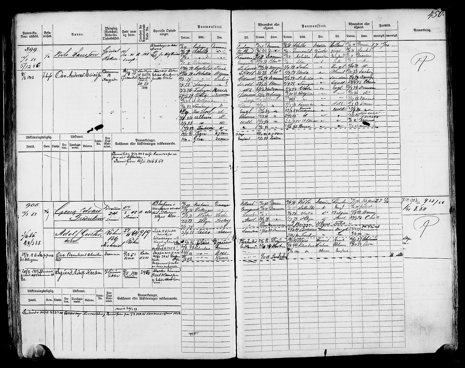 Drammen innrulleringsdistrikt, SAKO/A-781/F/Fc/L0001: Hovedrulle, 1868, s. 458