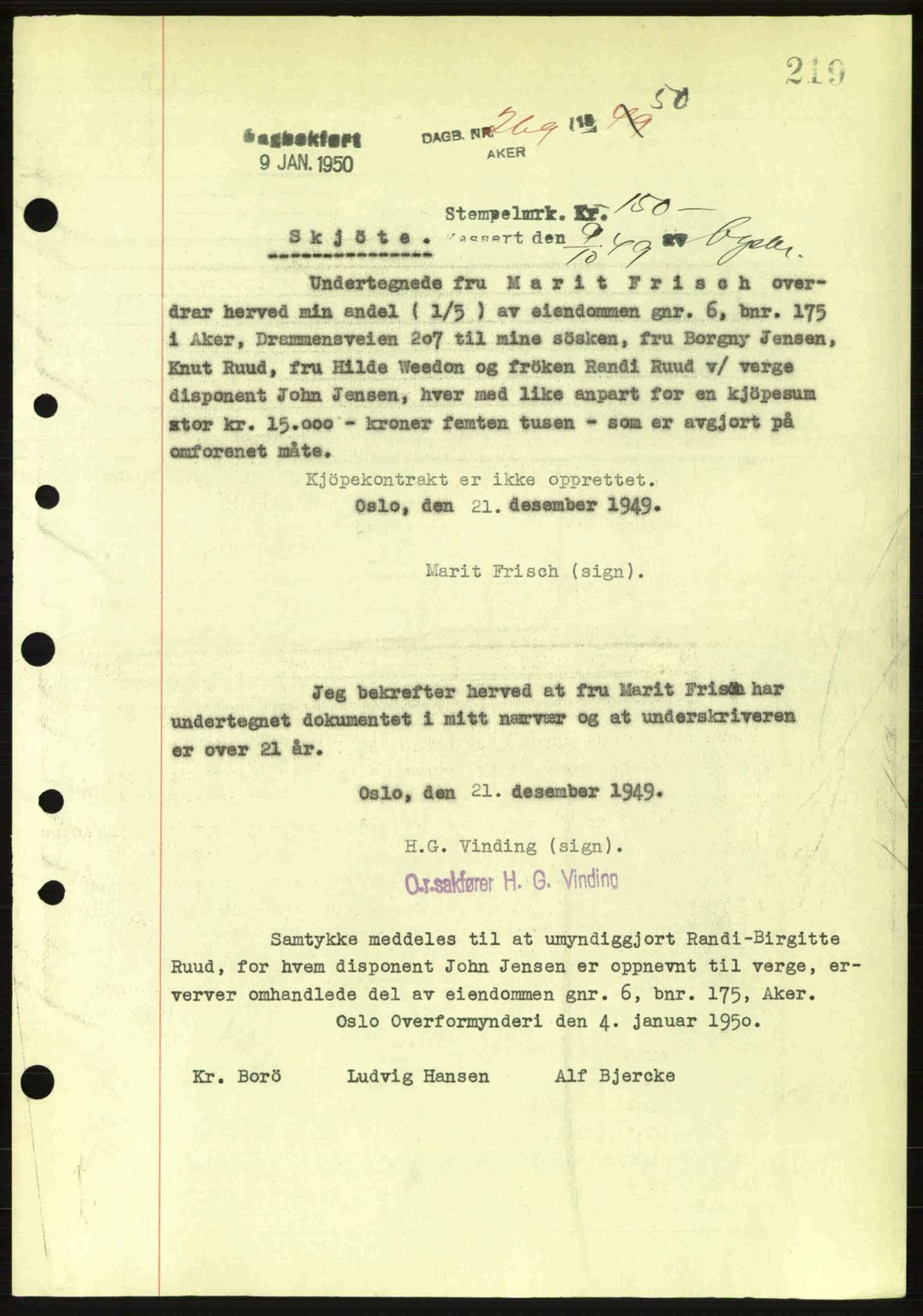 Oslo byskriverembete, AV/SAO-A-10227/G/Gb/Gbd/Gbda/L0017: Pantebok nr. A215, 1949-1950, Dagboknr: 269/1950