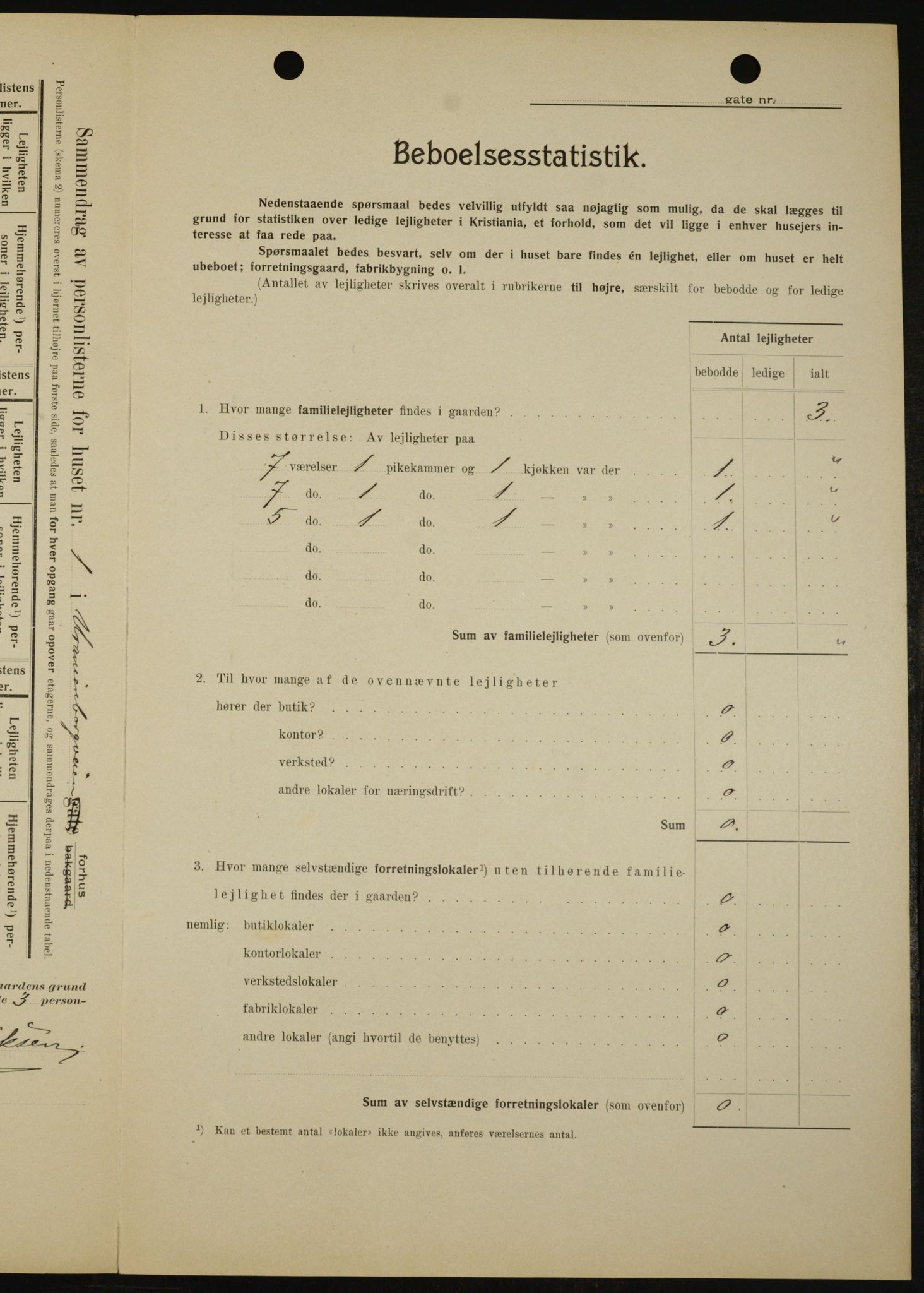OBA, Kommunal folketelling 1.2.1909 for Kristiania kjøpstad, 1909, s. 109166