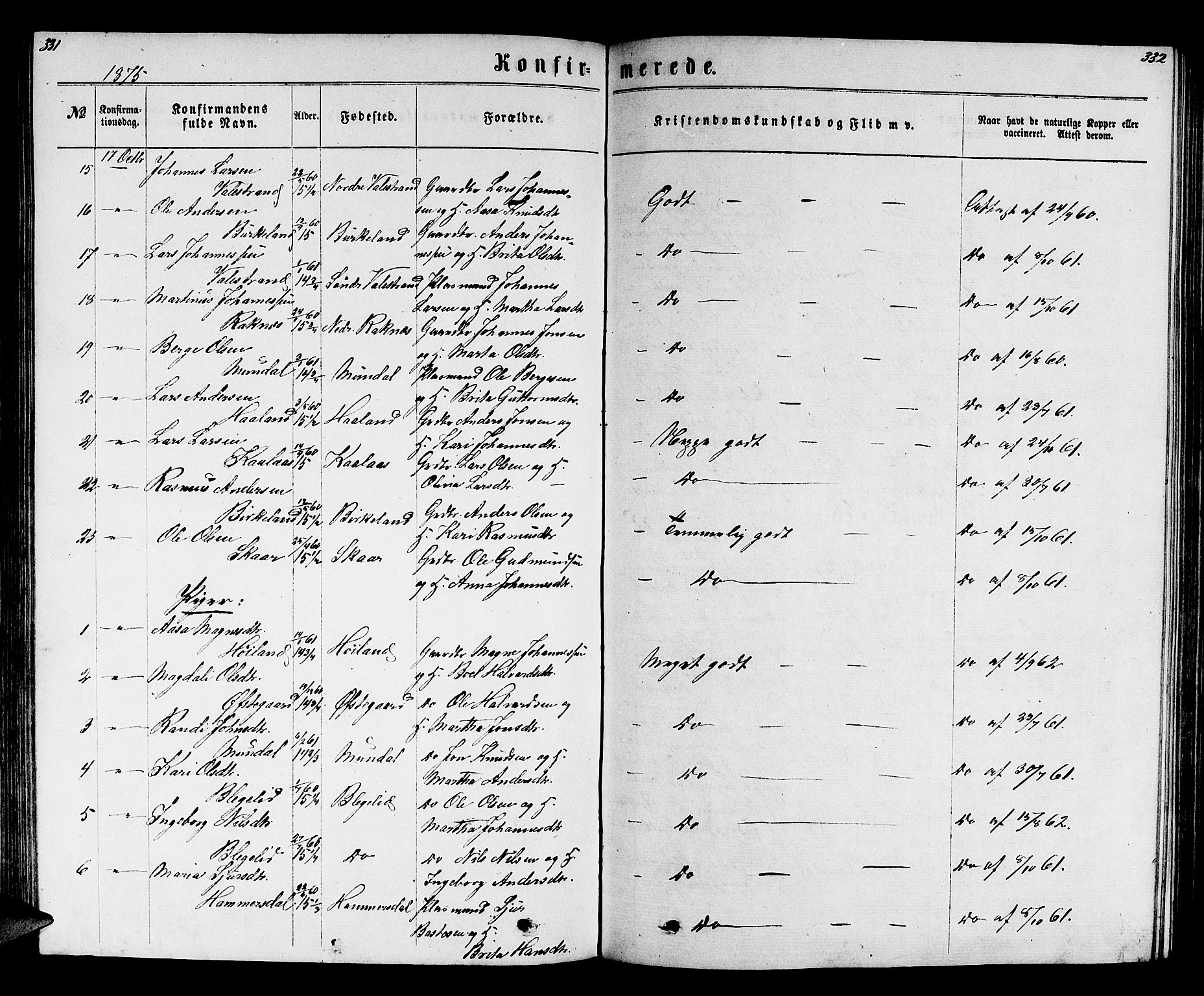 Hamre sokneprestembete, AV/SAB-A-75501/H/Ha/Hab: Klokkerbok nr. B 2, 1863-1880, s. 331-332