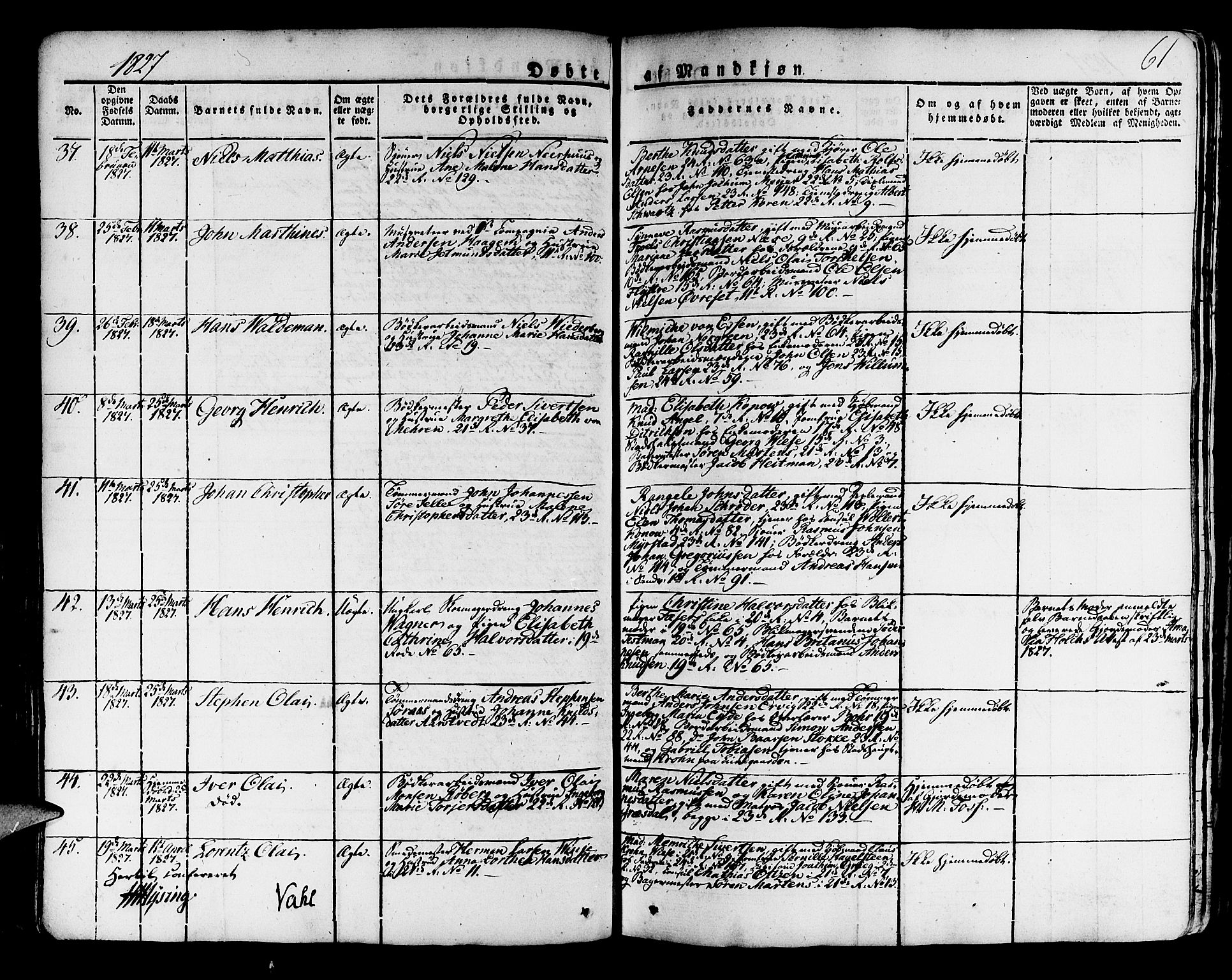 Korskirken sokneprestembete, AV/SAB-A-76101/H/Haa/L0014: Ministerialbok nr. A 14, 1823-1835, s. 61