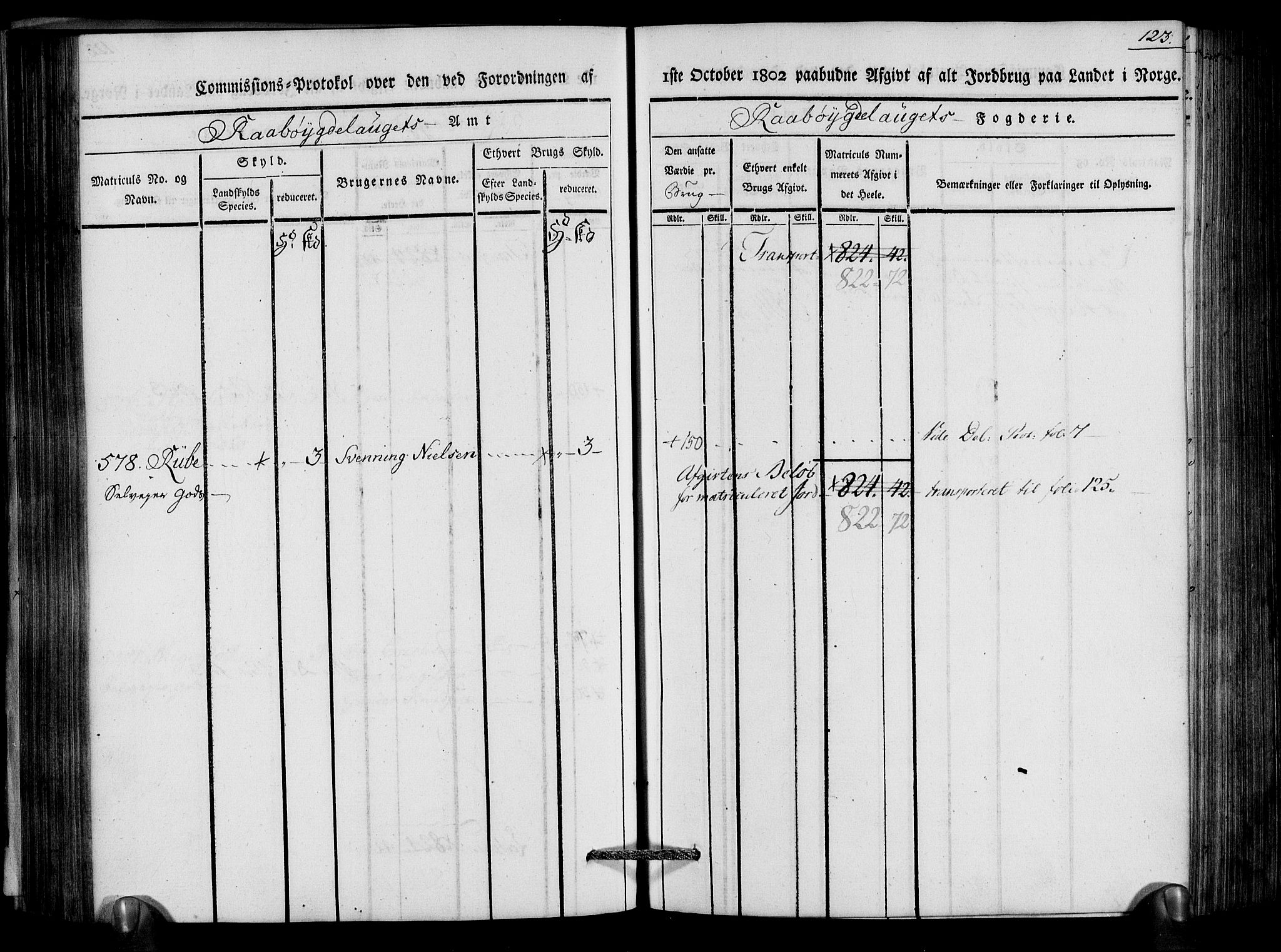 Rentekammeret inntil 1814, Realistisk ordnet avdeling, RA/EA-4070/N/Ne/Nea/L0083: Råbyggelag fogderi. Kommisjonsprotokoll for Østre Råbyggelagets sorenskriveri, 1803, s. 125