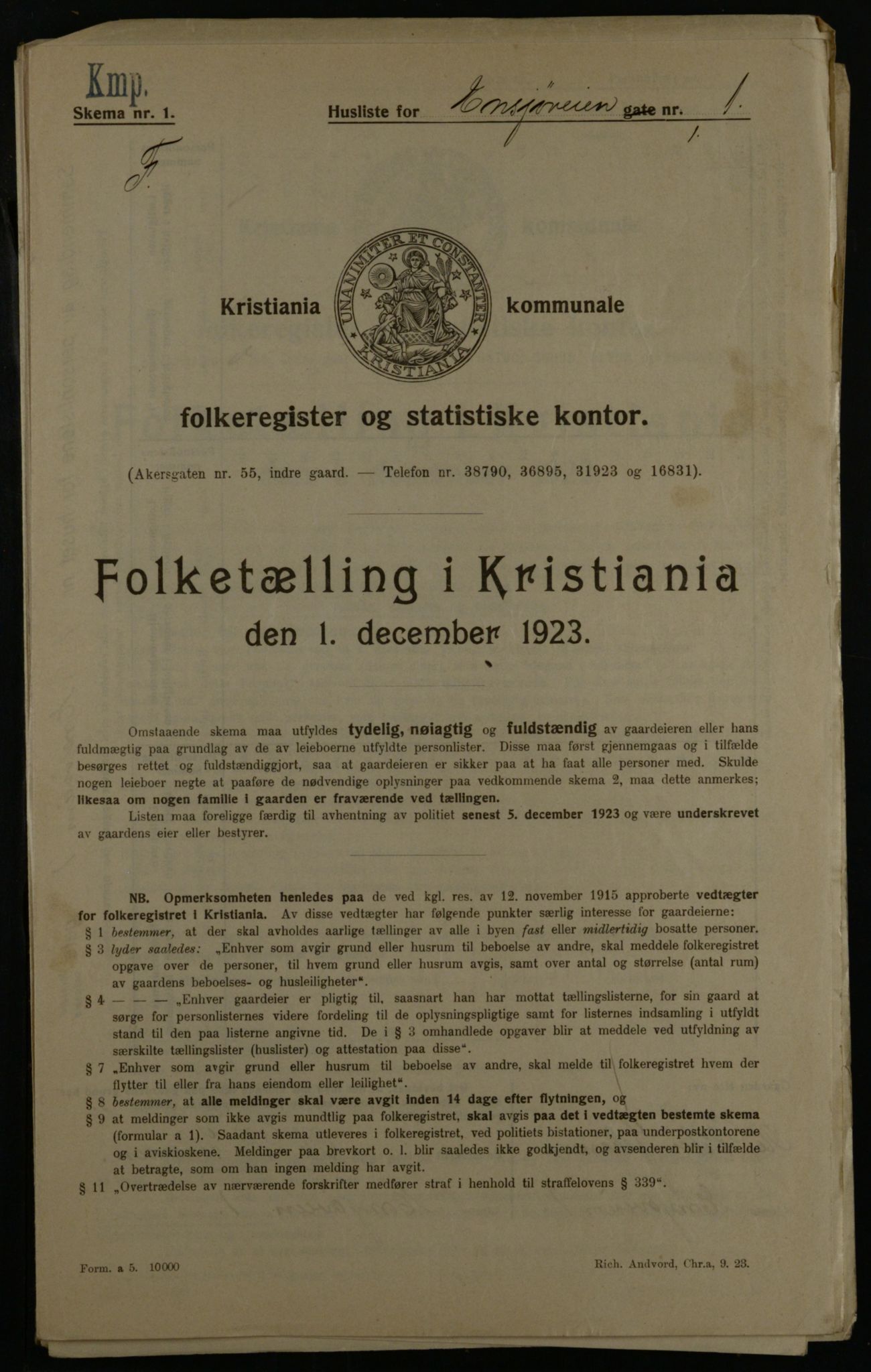 OBA, Kommunal folketelling 1.12.1923 for Kristiania, 1923, s. 24463