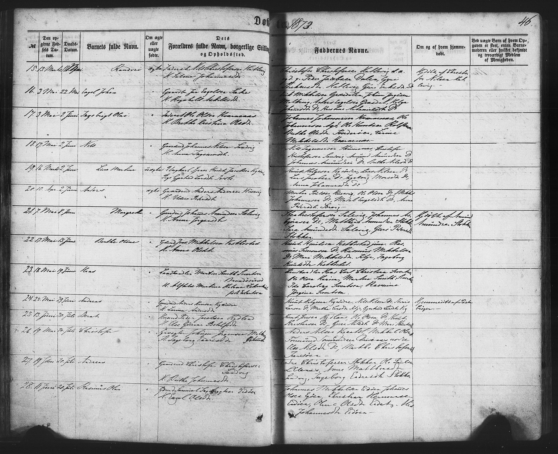 Fitjar sokneprestembete, AV/SAB-A-99926: Ministerialbok nr. A 1, 1862-1881, s. 46