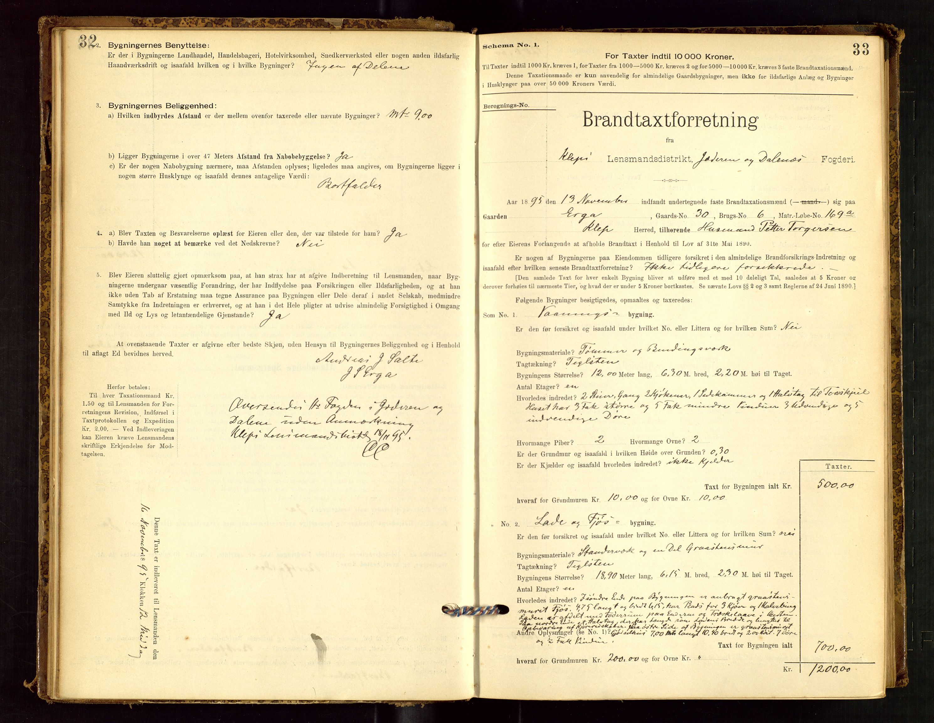 Klepp lensmannskontor, SAST/A-100163/Goc/L0001: "Brandtaxationsprotokol" m/register, 1895-1898, s. 32-33