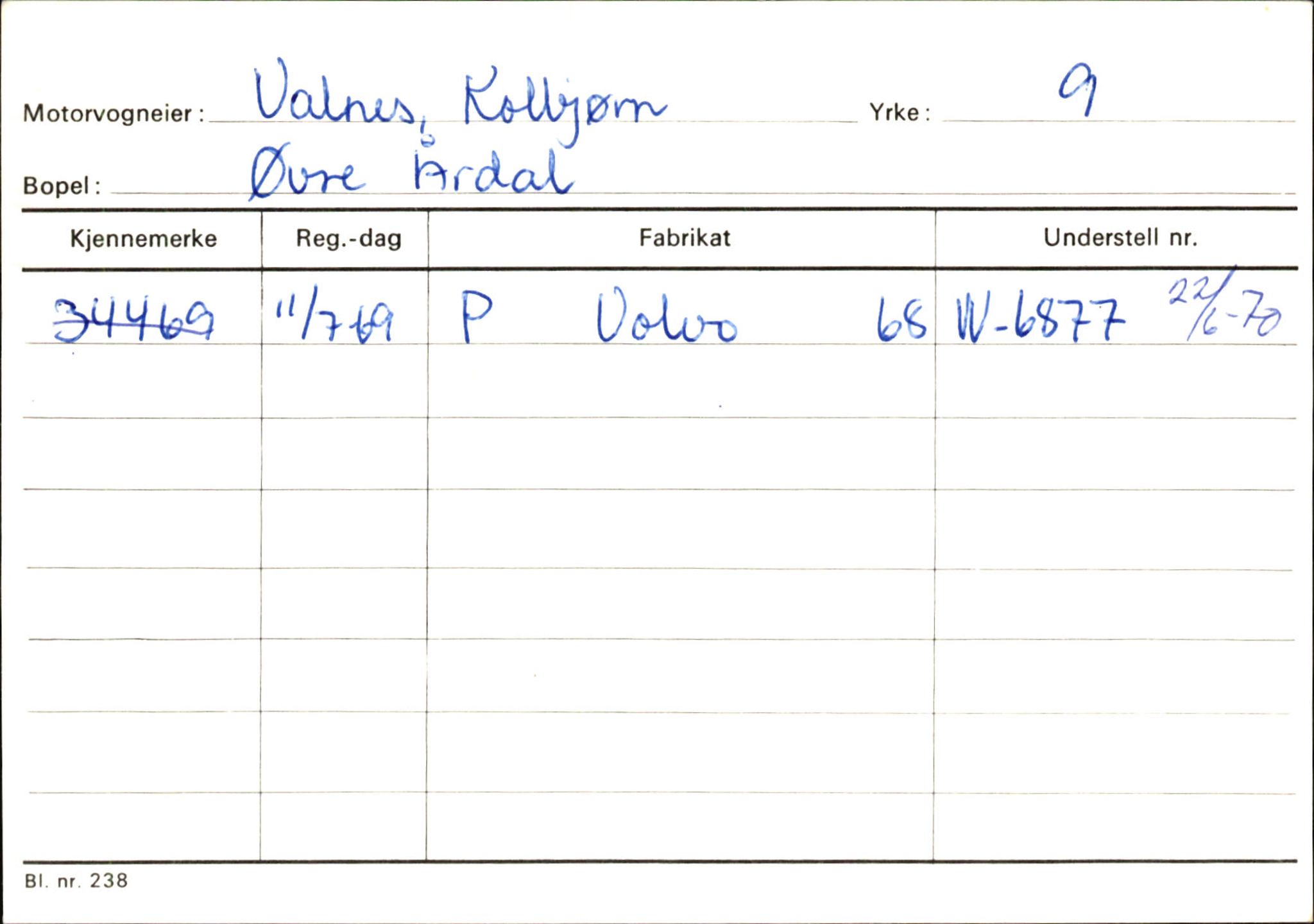 Statens vegvesen, Sogn og Fjordane vegkontor, SAB/A-5301/4/F/L0146: Registerkort Årdal R-Å samt diverse kort, 1945-1975, s. 1067