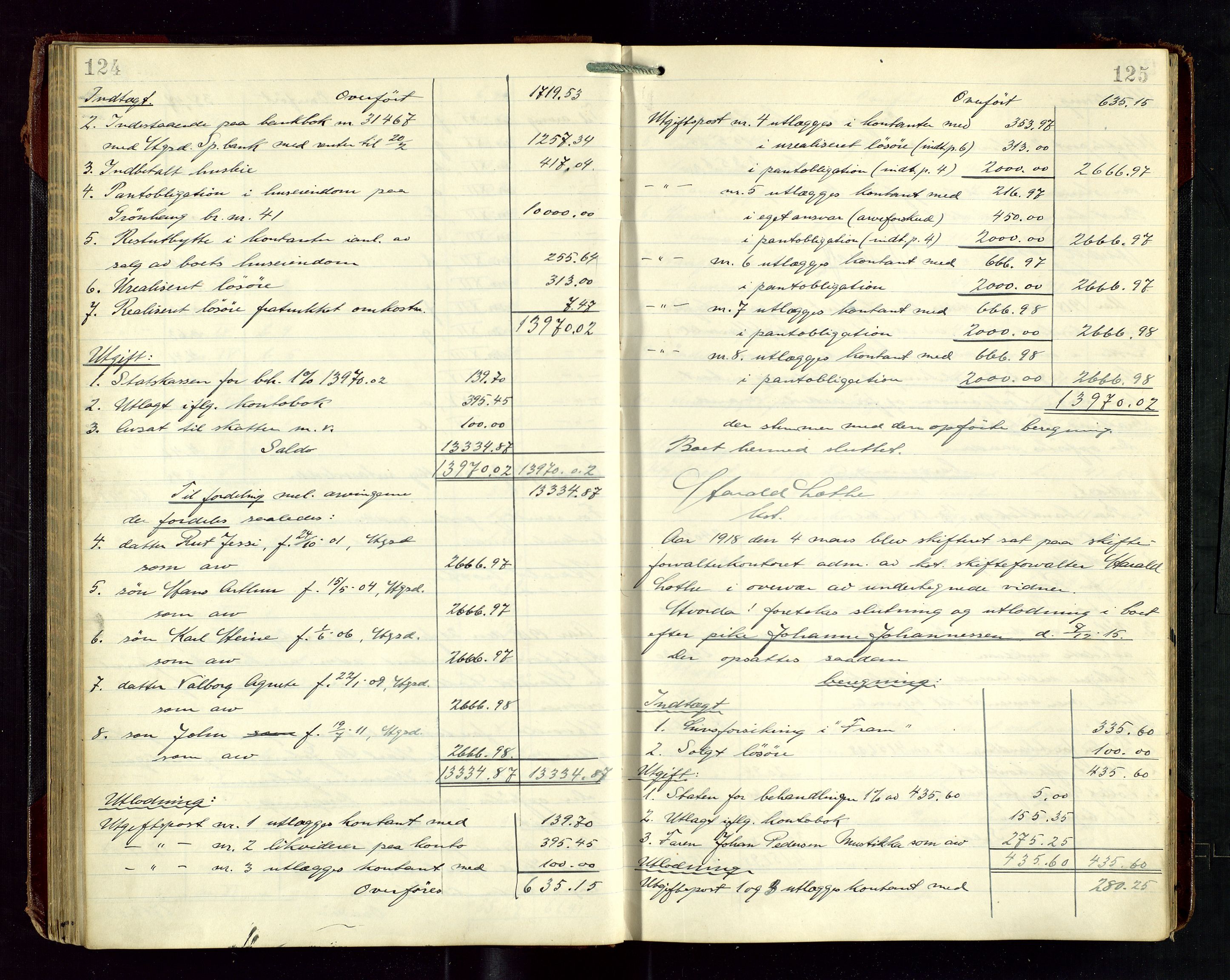 Haugesund tingrett, AV/SAST-A-101415/01/IV/IVD/L0003: Skifteutlodningsprotokoll, med register, 1915-1924, s. 124-125