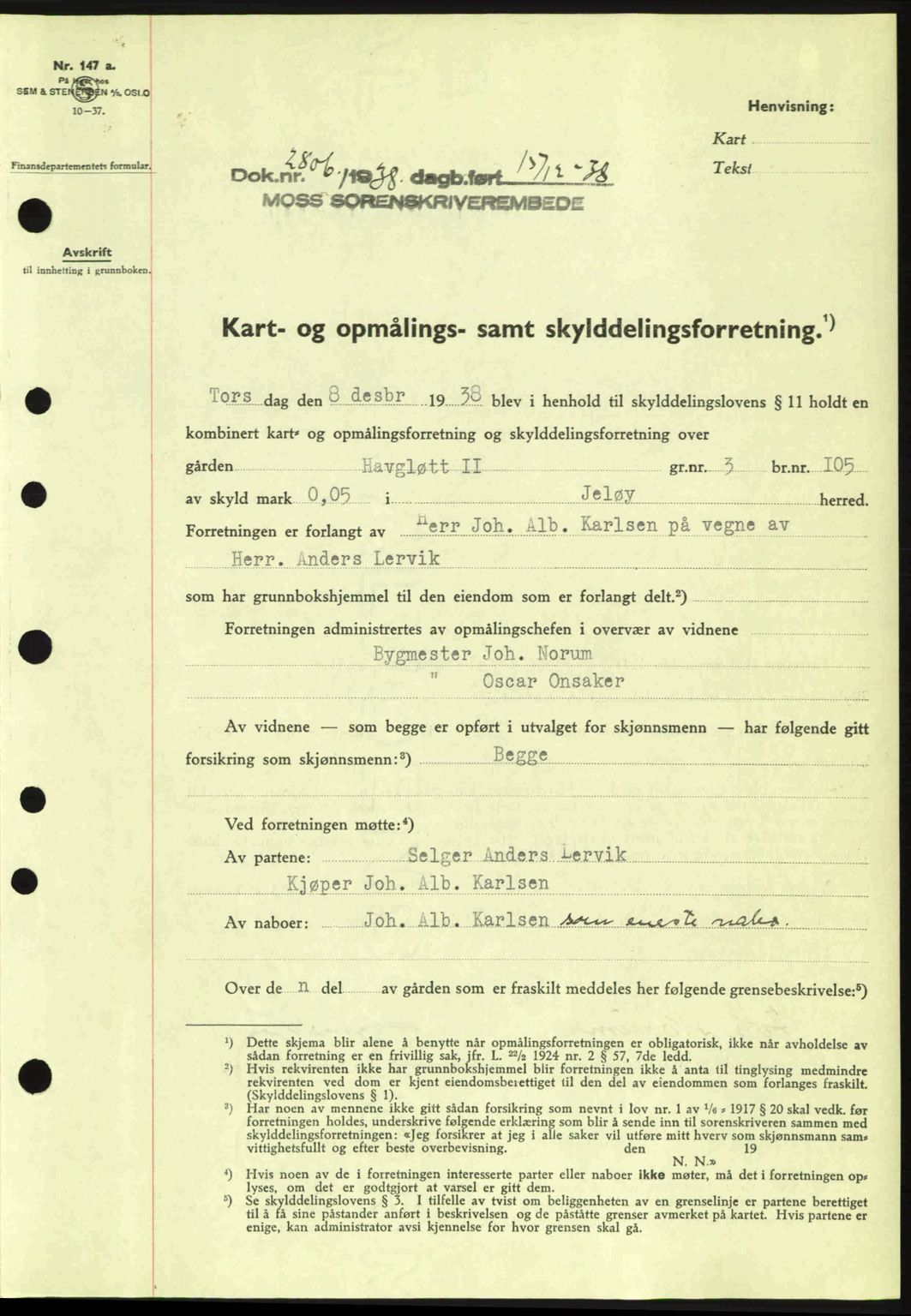 Moss sorenskriveri, SAO/A-10168: Pantebok nr. A5, 1938-1939, Dagboknr: 2806/1938