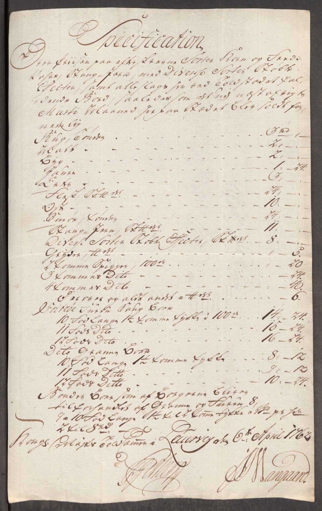 Rentekammeret inntil 1814, Realistisk ordnet avdeling, RA/EA-4070/Oe/L0007: [Ø1]: Priskuranter, 1761-1763, s. 423