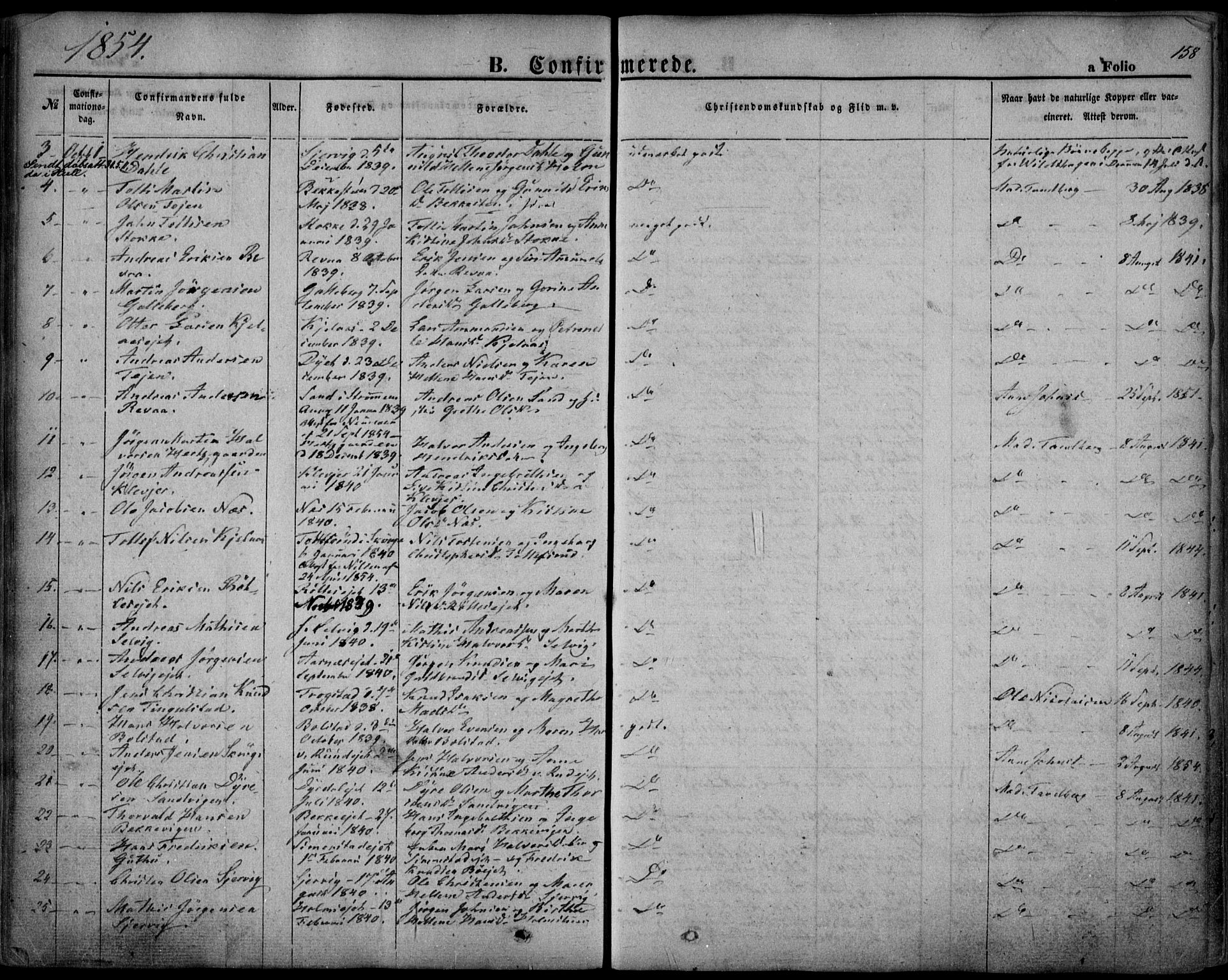 Sande Kirkebøker, AV/SAKO-A-53/F/Fa/L0004: Ministerialbok nr. 4, 1847-1864, s. 158