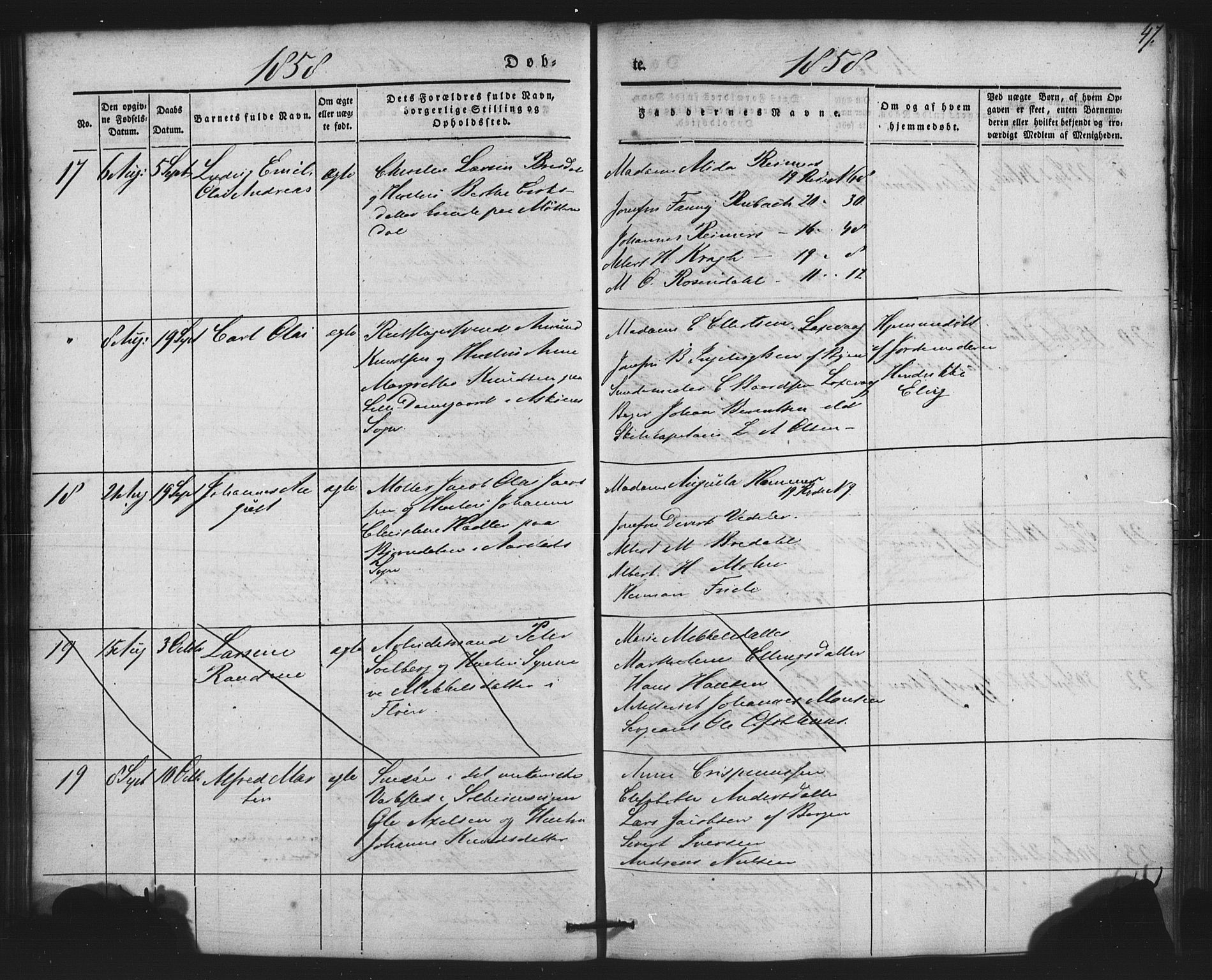 St. Jørgens hospital og Årstad sokneprestembete, AV/SAB-A-99934: Klokkerbok nr. A 2, 1843-1863, s. 47