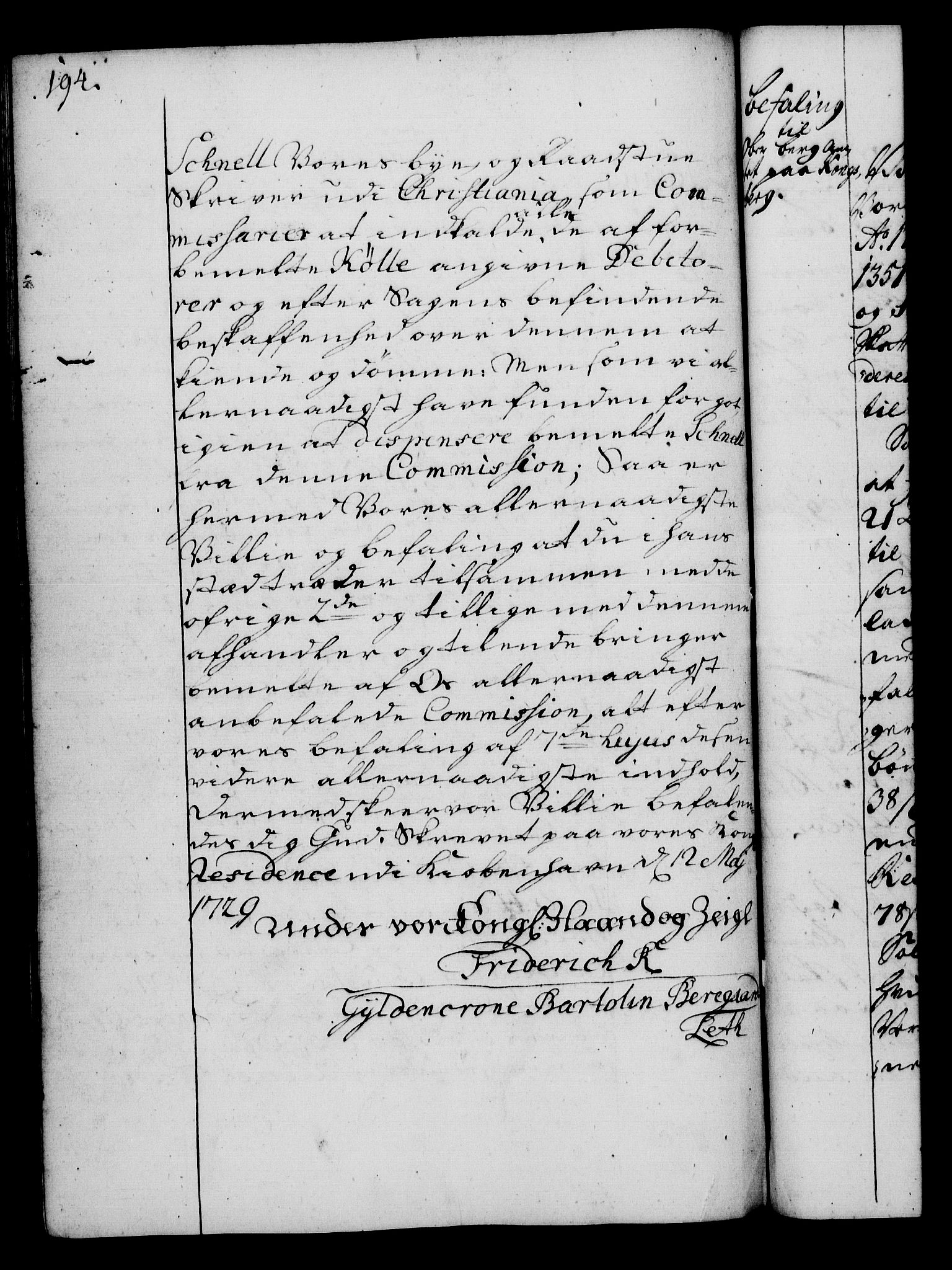 Rentekammeret, Kammerkanselliet, AV/RA-EA-3111/G/Gg/Gga/L0003: Norsk ekspedisjonsprotokoll med register (merket RK 53.3), 1727-1734, s. 194