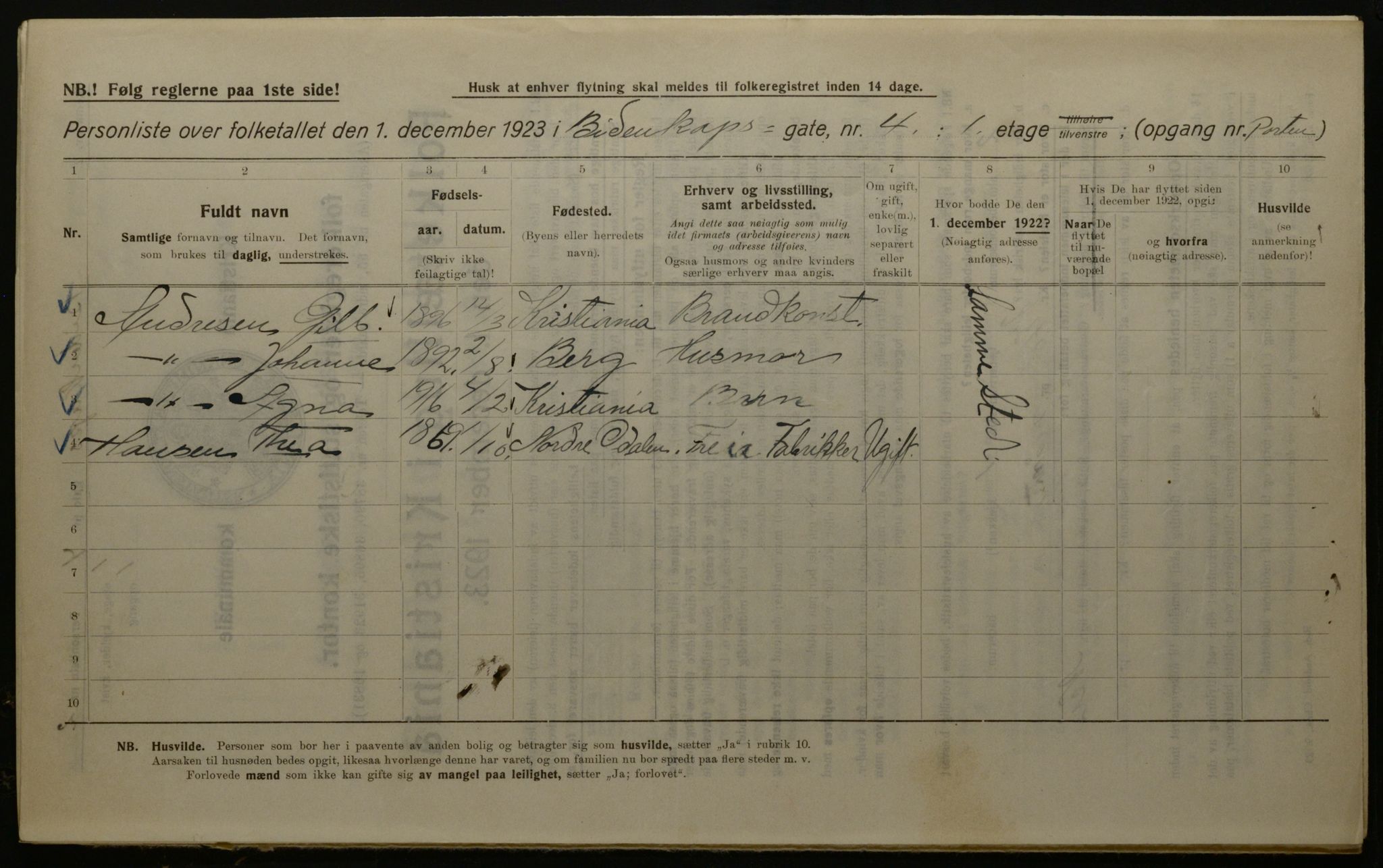 OBA, Kommunal folketelling 1.12.1923 for Kristiania, 1923, s. 5785