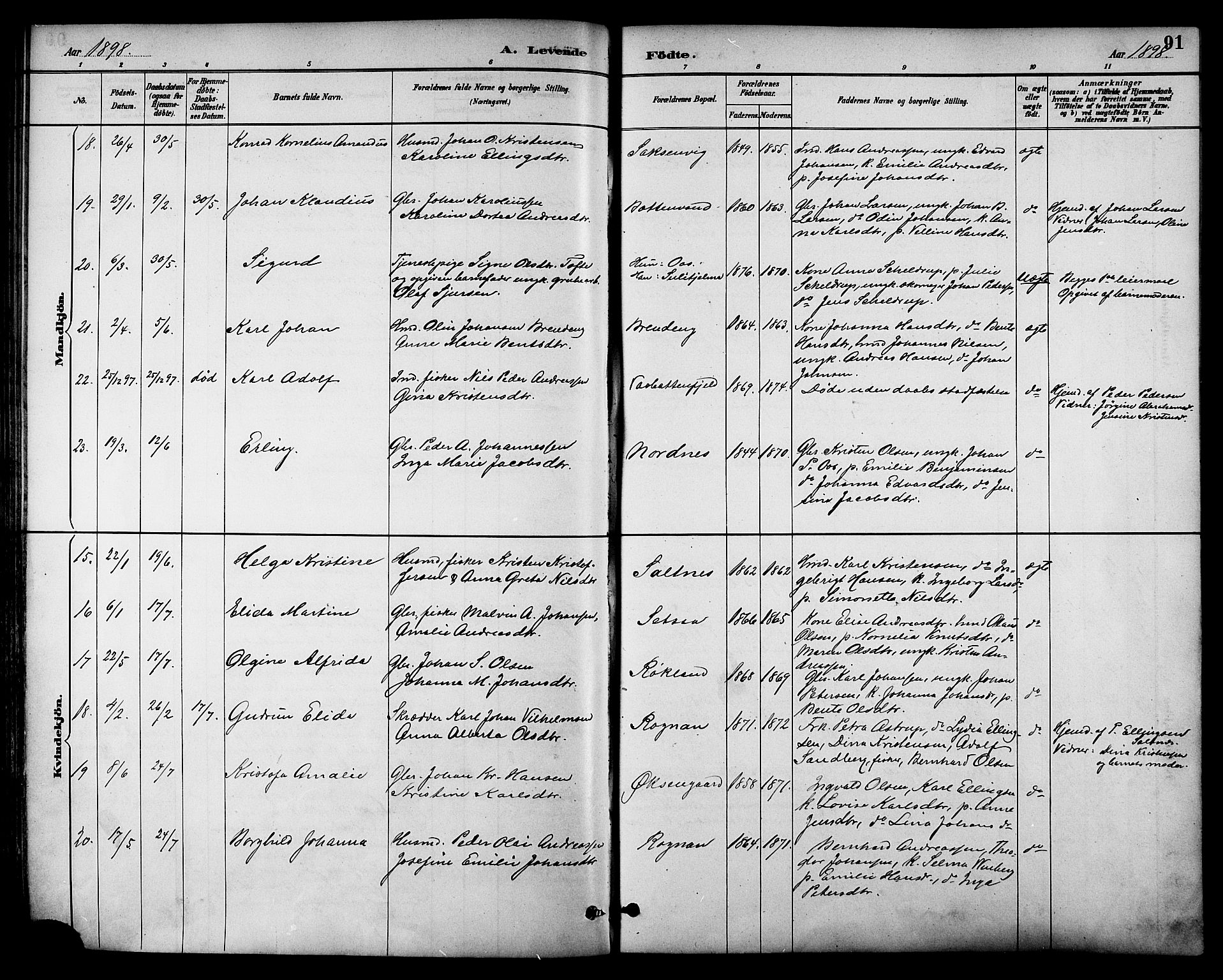 Ministerialprotokoller, klokkerbøker og fødselsregistre - Nordland, AV/SAT-A-1459/847/L0669: Ministerialbok nr. 847A09, 1887-1901, s. 91