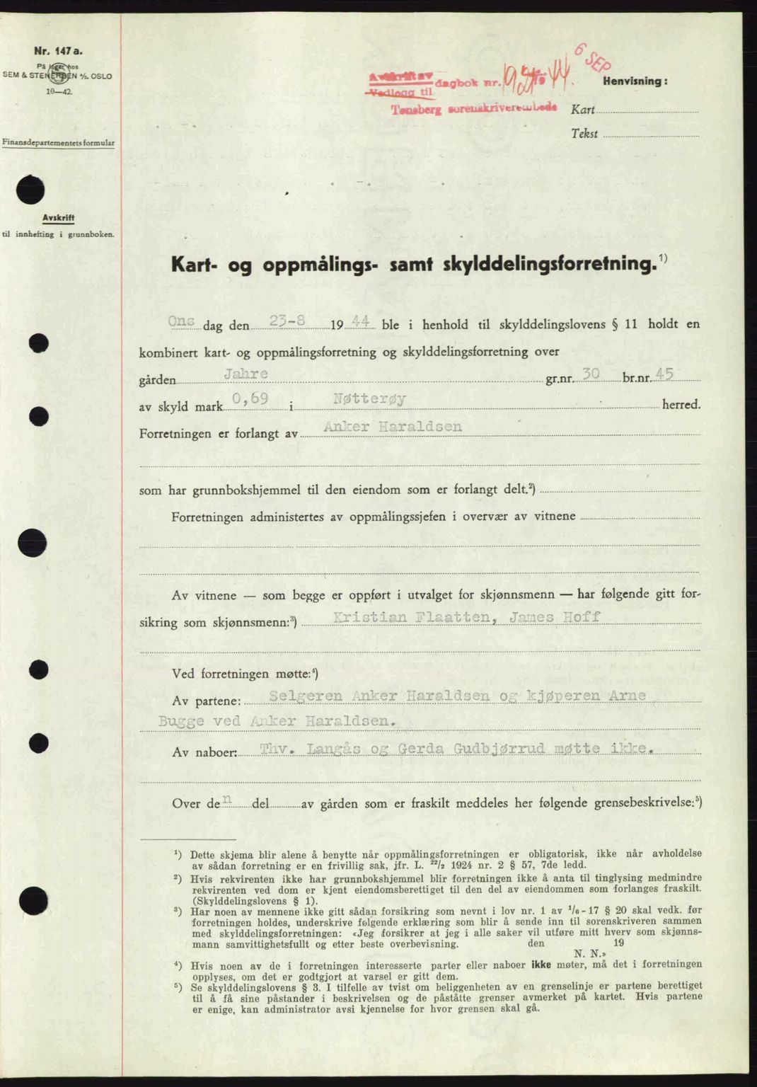 Tønsberg sorenskriveri, AV/SAKO-A-130/G/Ga/Gaa/L0016: Pantebok nr. A16, 1944-1945, Dagboknr: 1921/1944