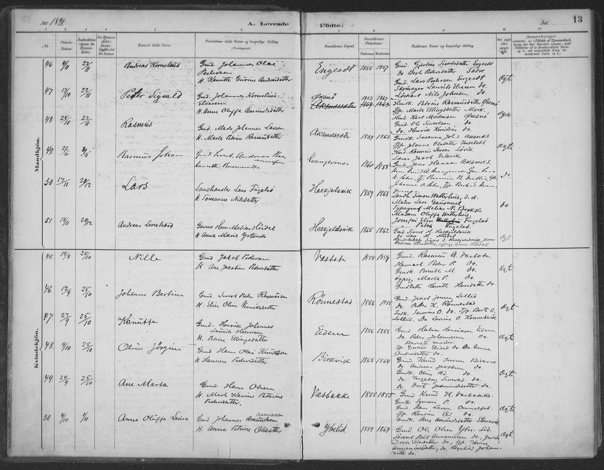 Ministerialprotokoller, klokkerbøker og fødselsregistre - Møre og Romsdal, AV/SAT-A-1454/511/L0142: Ministerialbok nr. 511A09, 1891-1905, s. 13