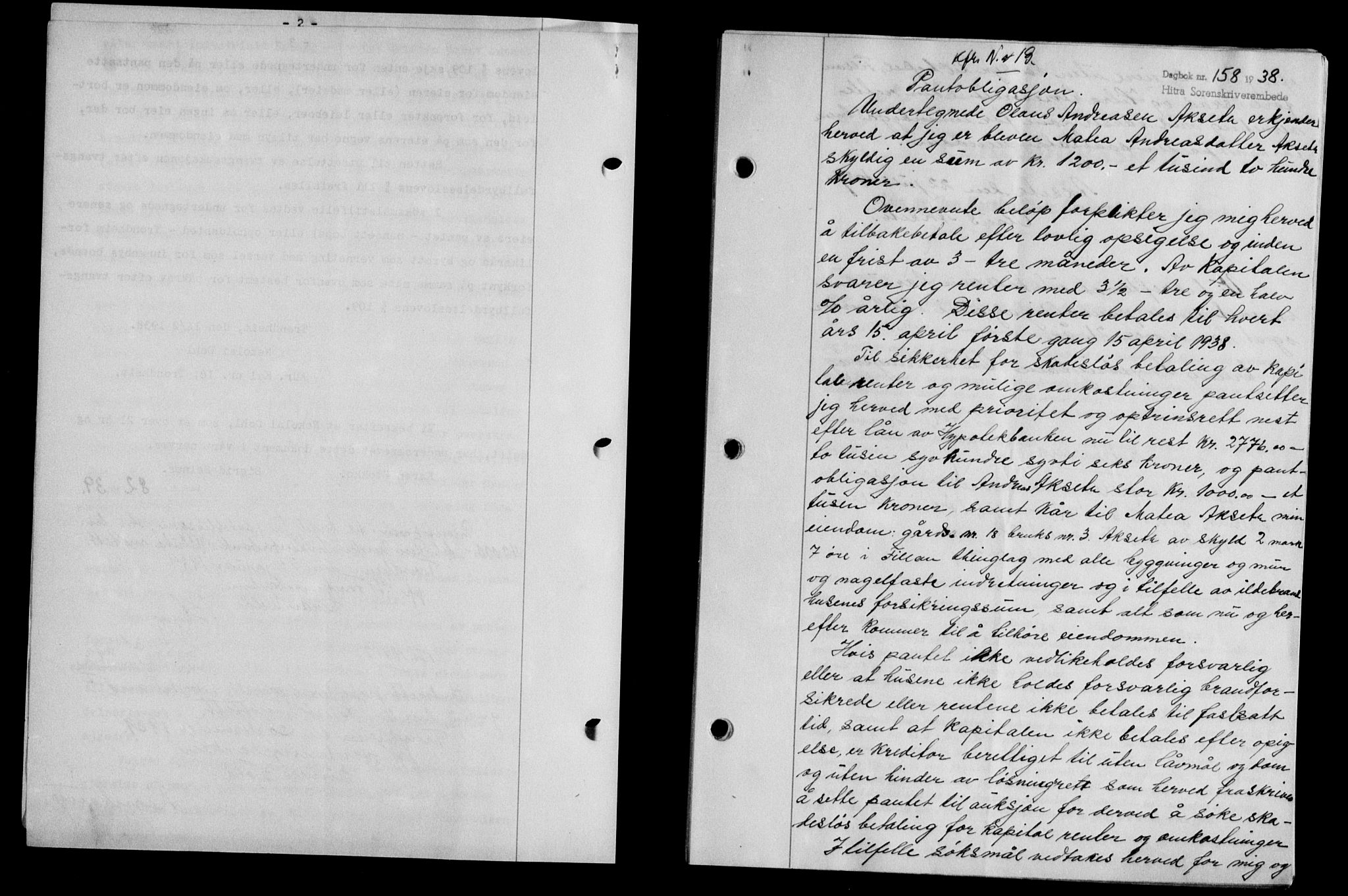 Hitra sorenskriveri, AV/SAT-A-0018/2/2C/2Ca/L0028: Pantebok nr. B-1, 1936-1939, Dagboknr: 158/1938