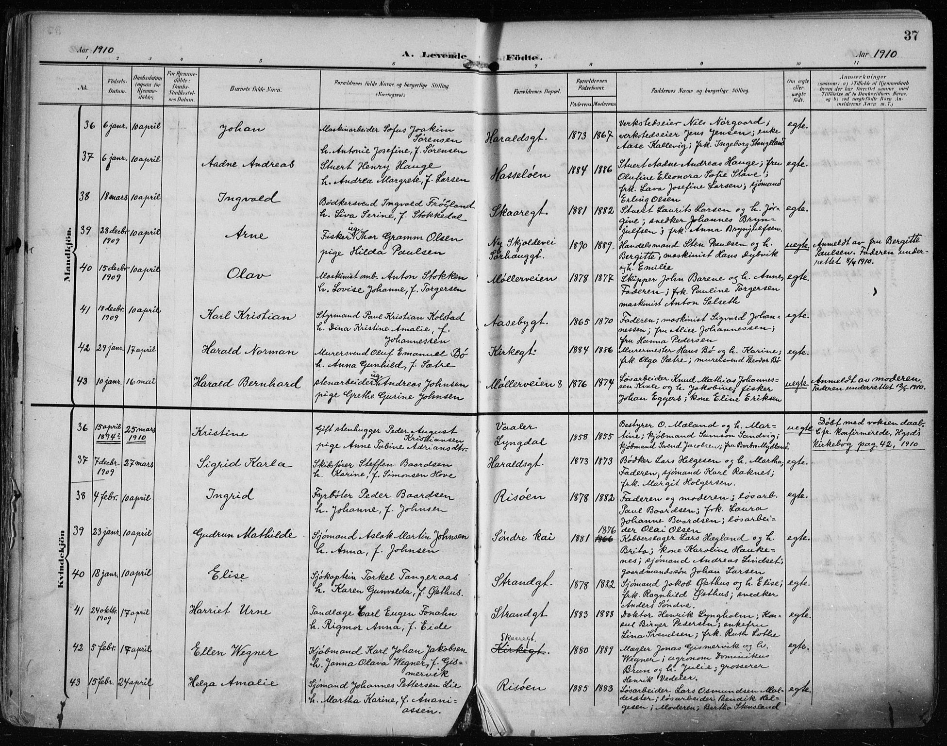 Haugesund sokneprestkontor, AV/SAST-A -101863/H/Ha/Haa/L0008: Ministerialbok nr. A 8, 1908-1921, s. 37
