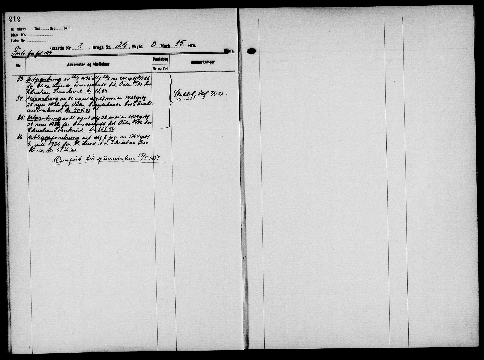 Solør tingrett, AV/SAH-TING-008/H/Ha/Hak/L0001: Panteregister nr. I, 1900-1935, s. 212