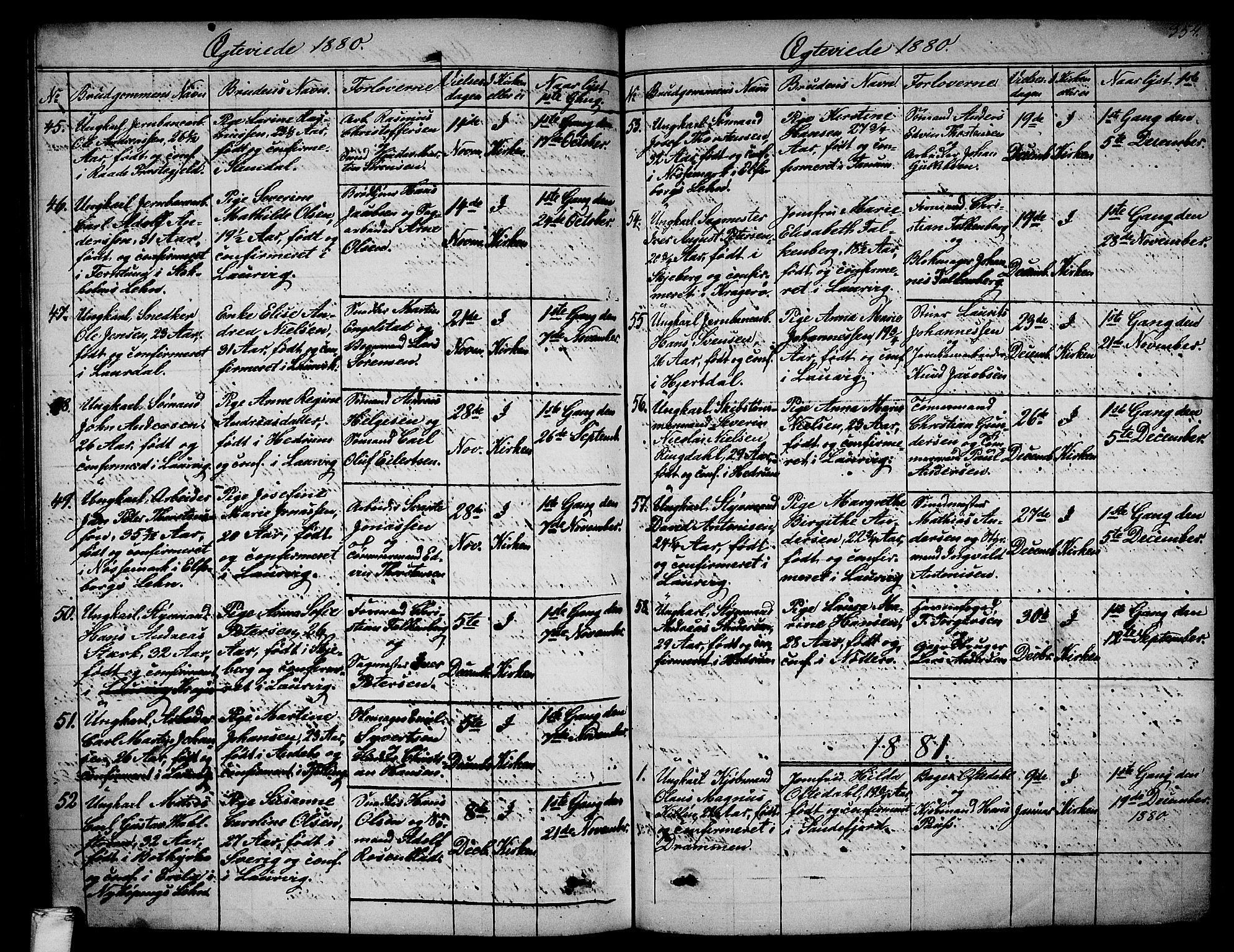 Larvik kirkebøker, AV/SAKO-A-352/G/Ga/L0004: Klokkerbok nr. I 4, 1871-1888, s. 354